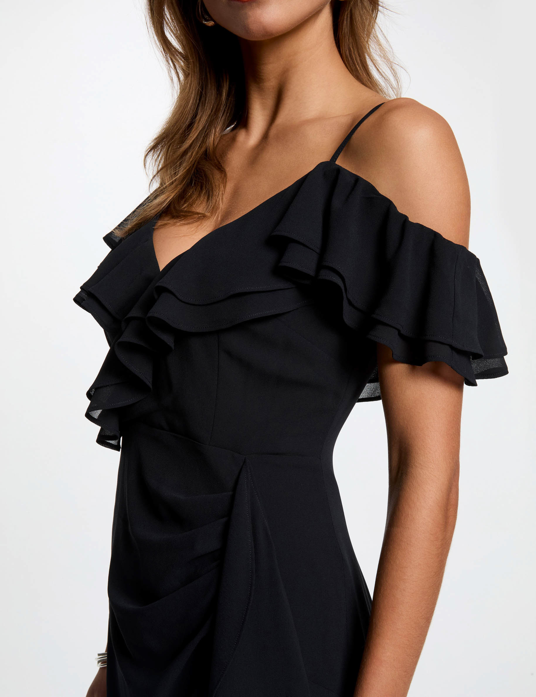 straight midi dress ruffles navy blue women Straight midi dress ruffles navy blue women