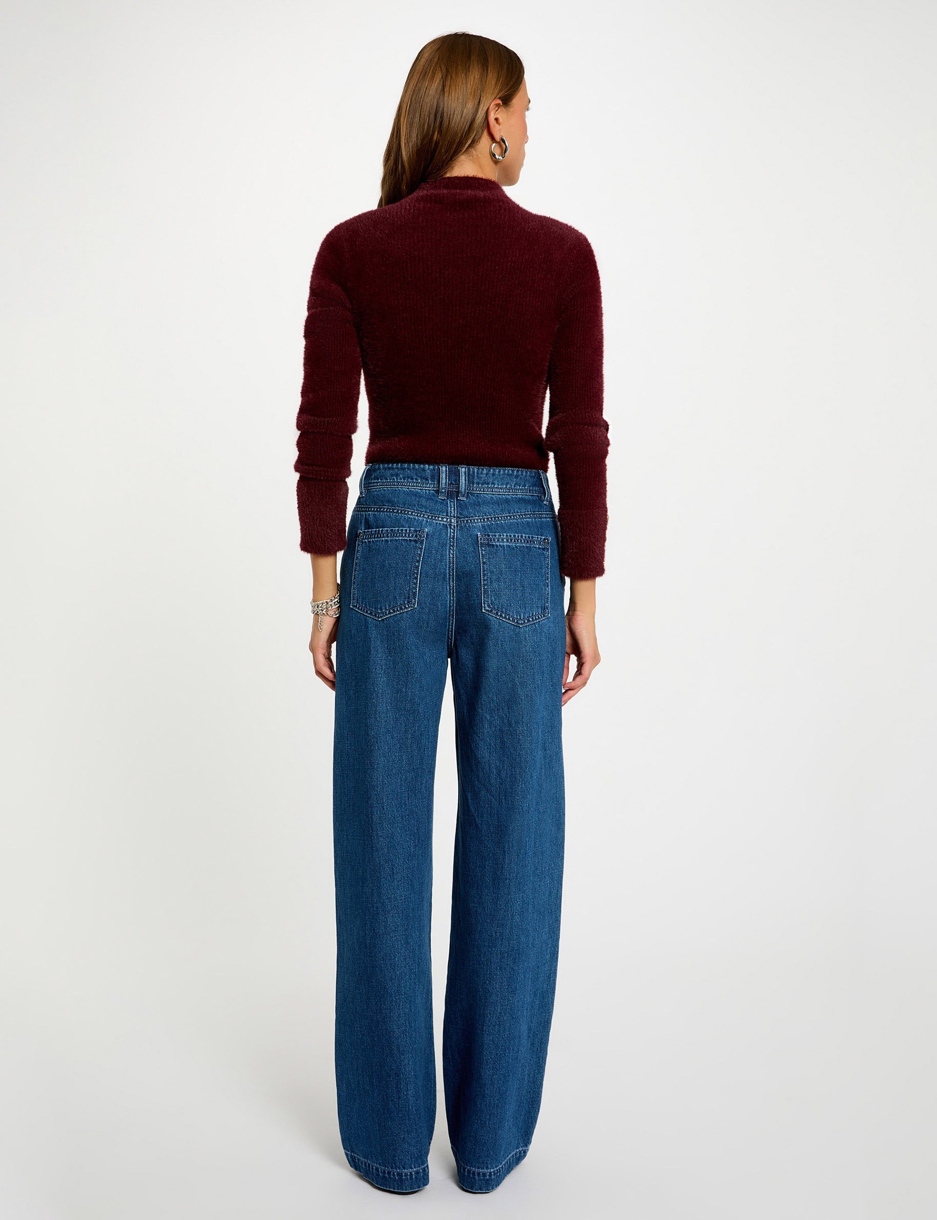 Long-sleeve fuzzy knit sweater plum women