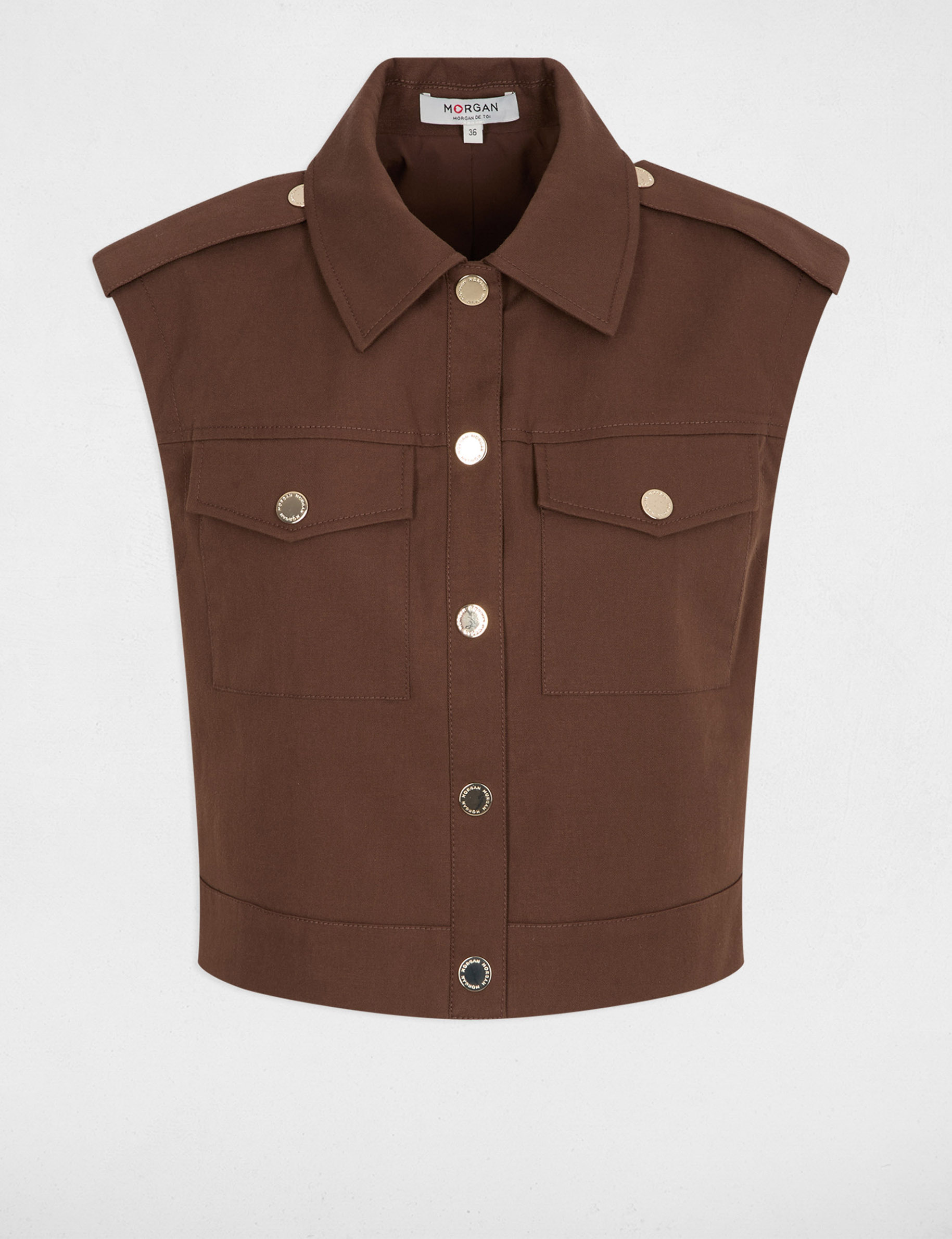 Sleeveless cropped jacket dark brown women