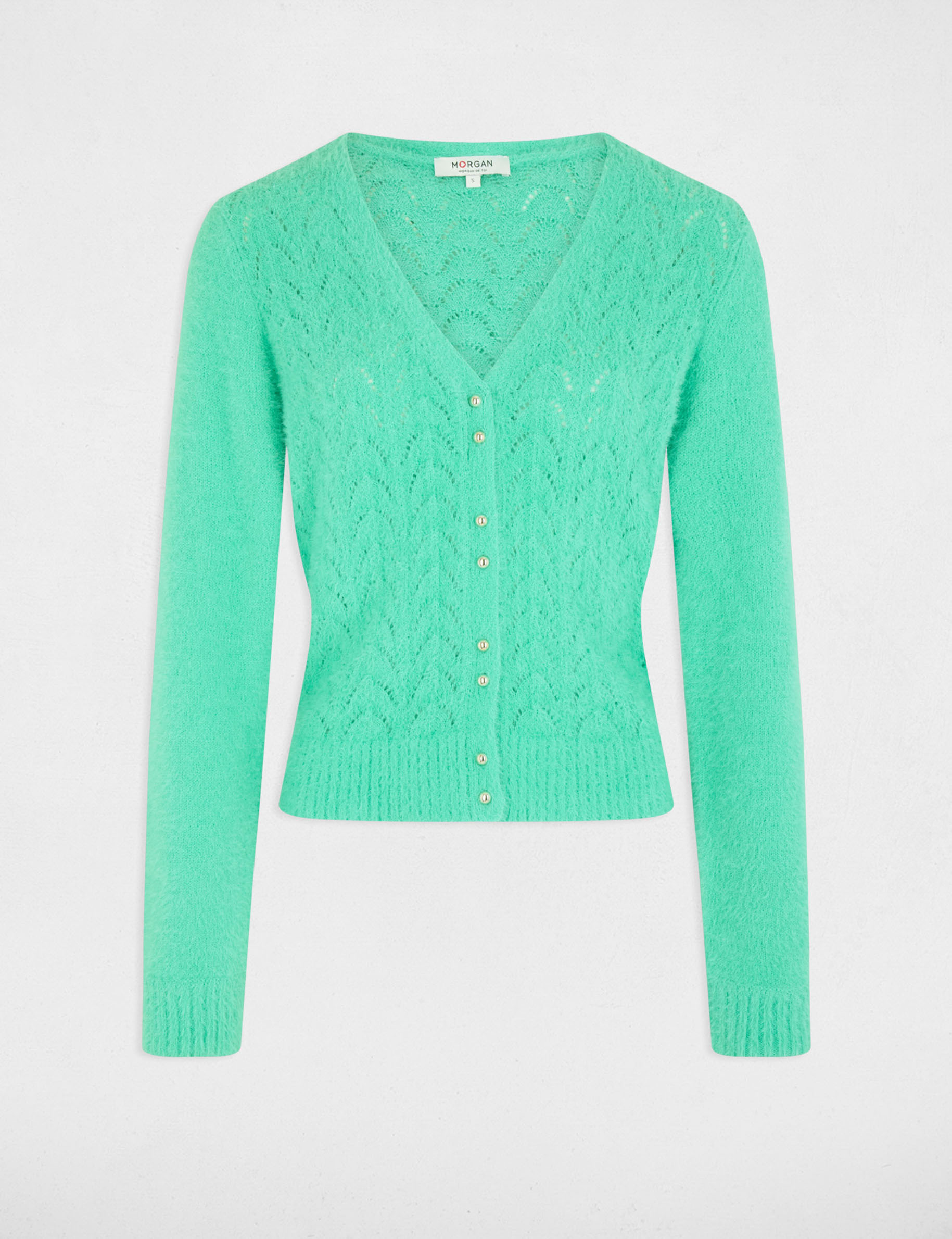 long sleeved cardigan openwork details mint green women Long-sleeved cardigan openwork details mint green women