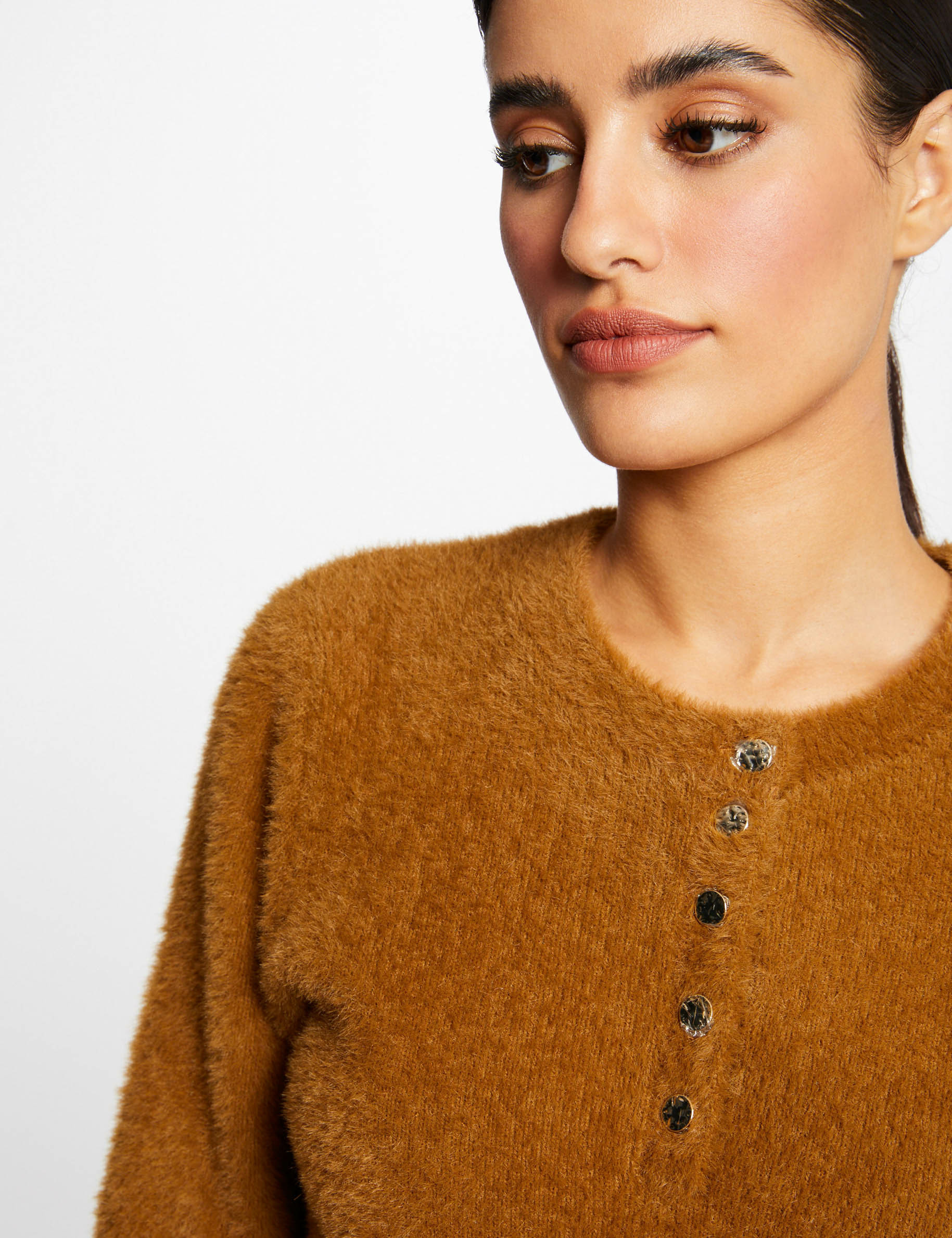 Long-sleeved jumper with round neck caramel ladies'