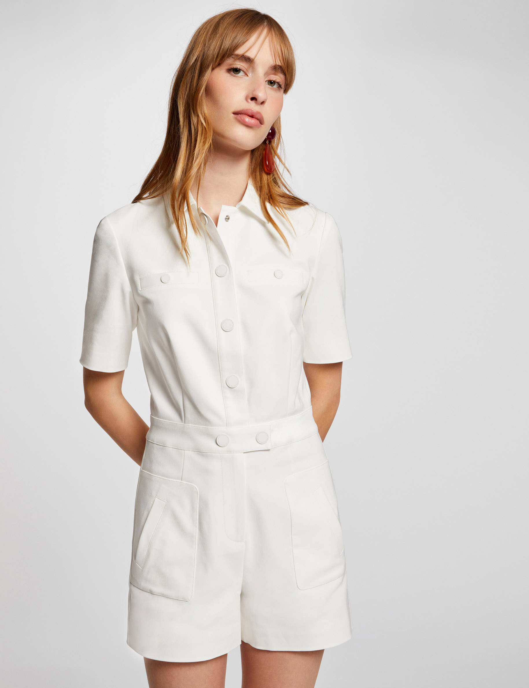 Buttoned fitted playsuit ecru women Morgan