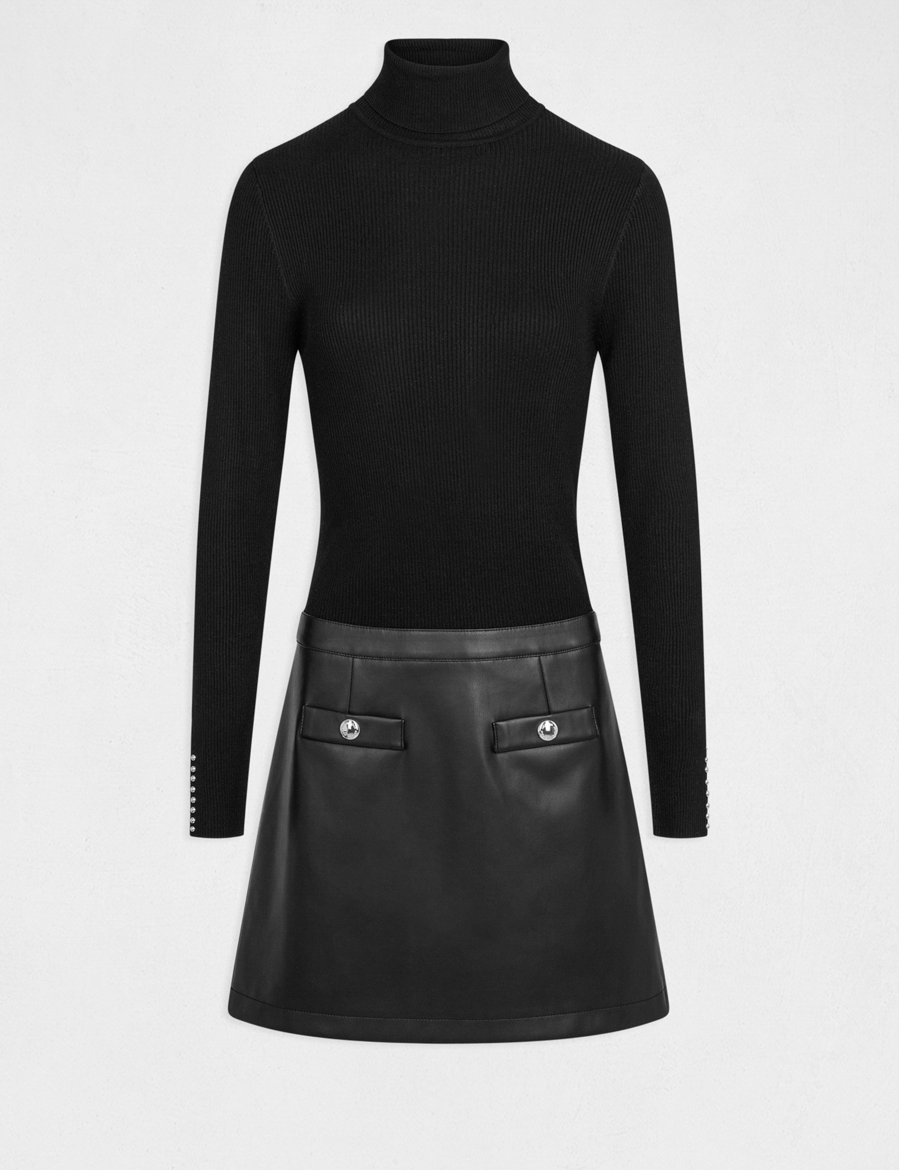 Fitted jumper dress with 2 en 1 effect black ladies'