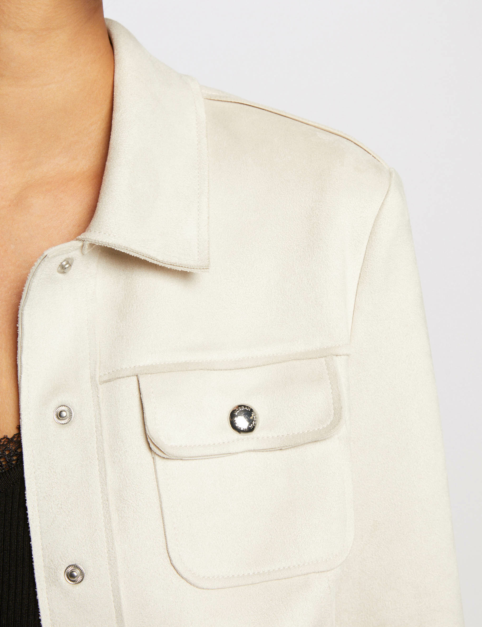 Buttoned suede jacket medium ecru ladies'