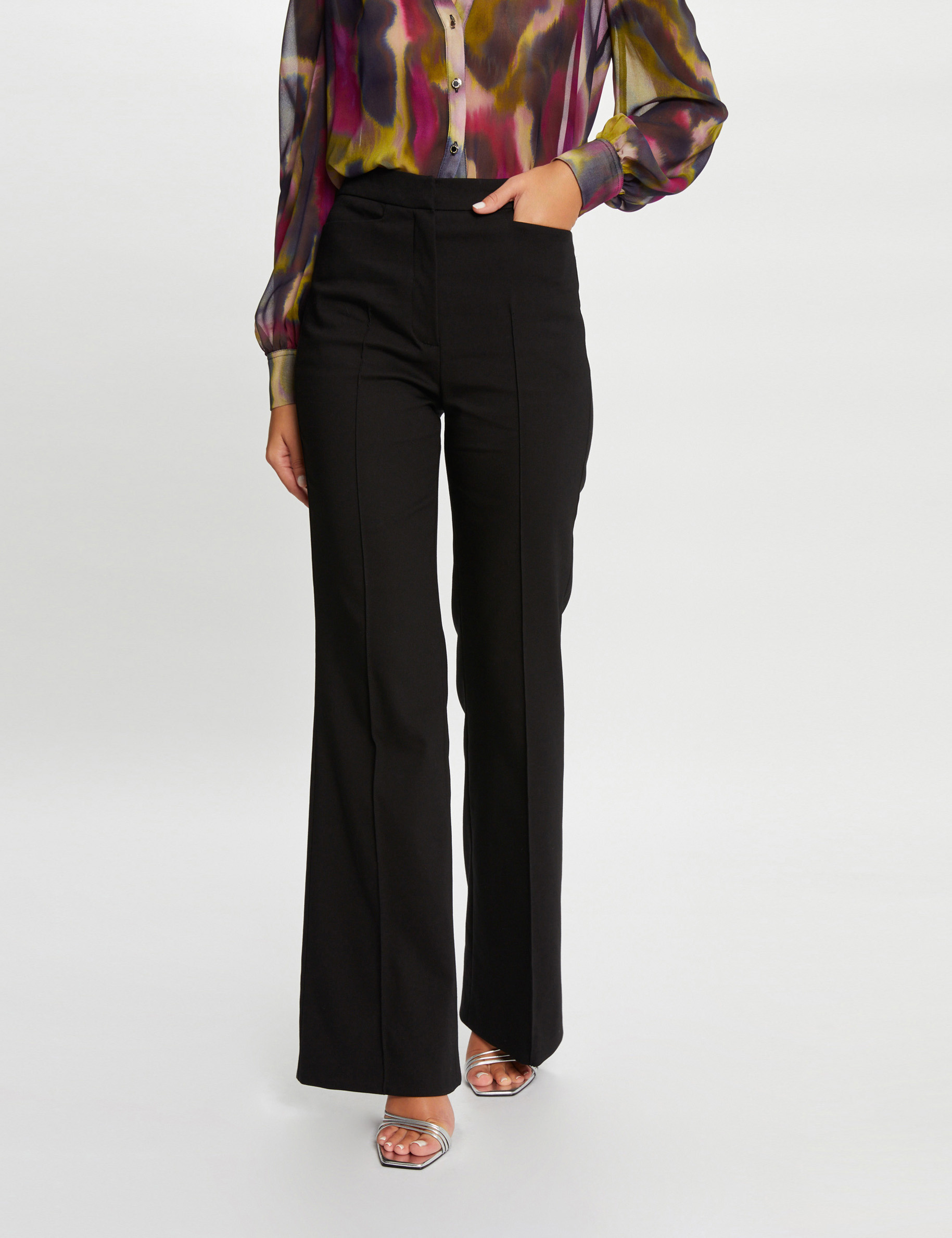 Flare city trousers with darts black ladies'