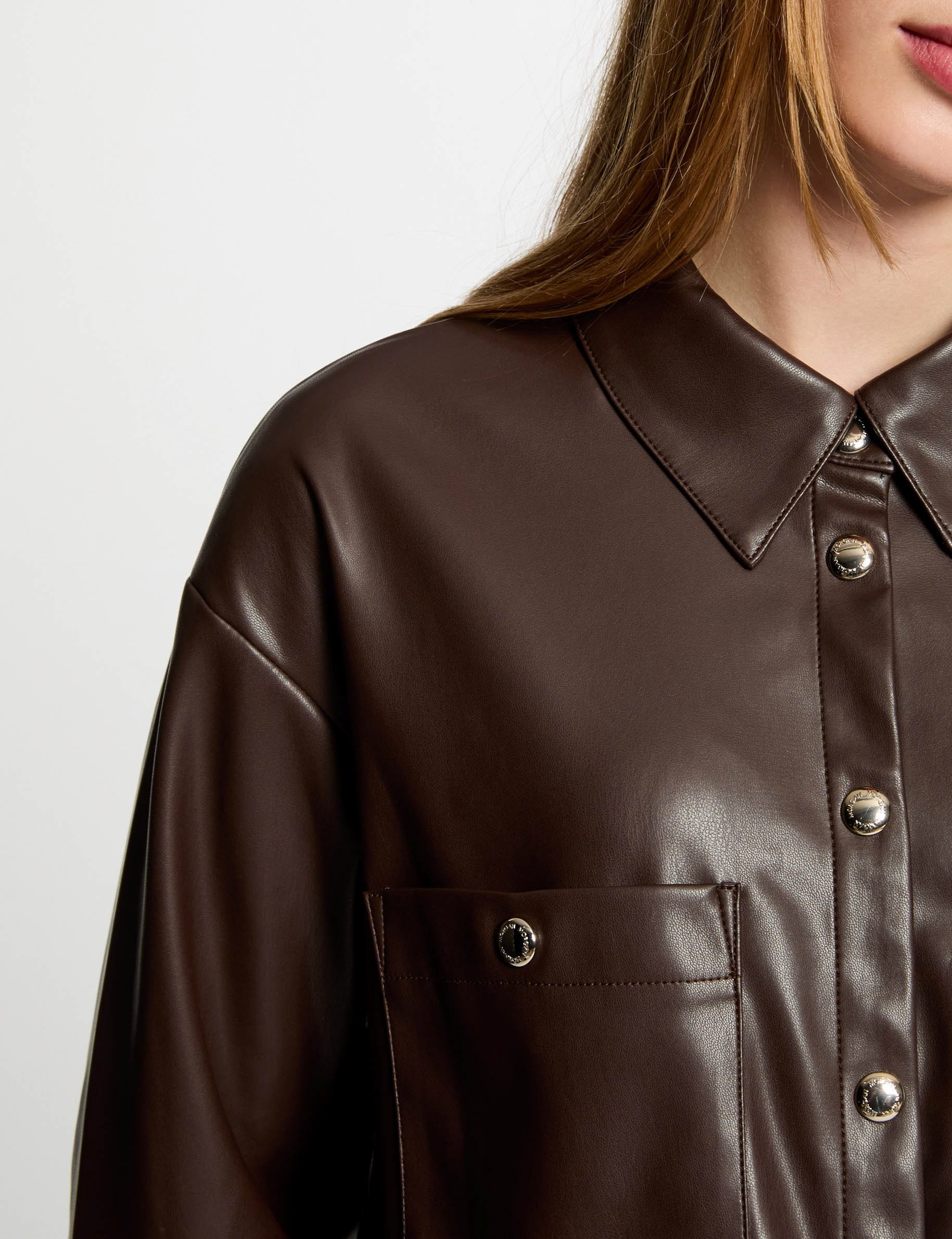 long sleeved overshirt dark brown women Long-sleeved overshirt dark brown women