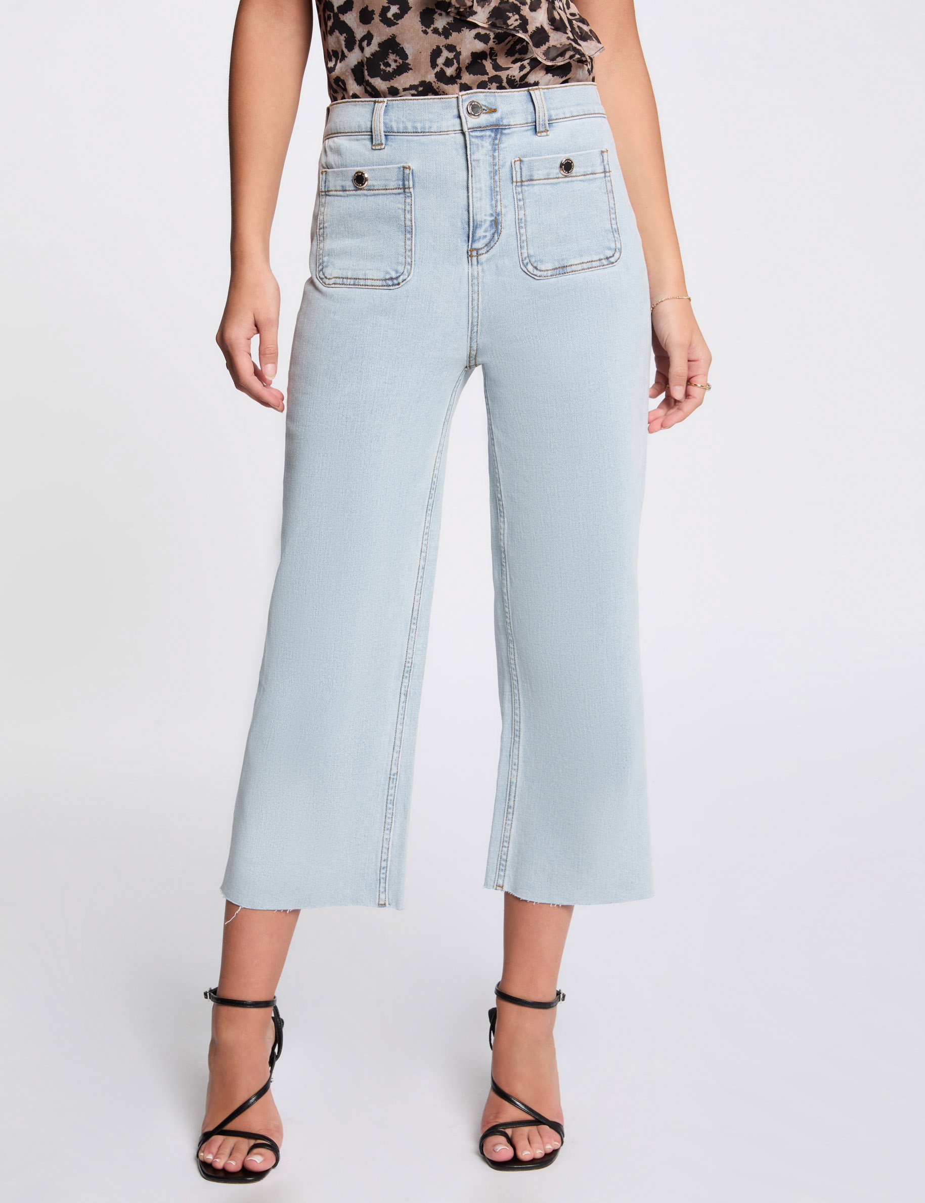 cropped wide leg trousers bleach denim women Cropped wide leg trousers bleach denim women
