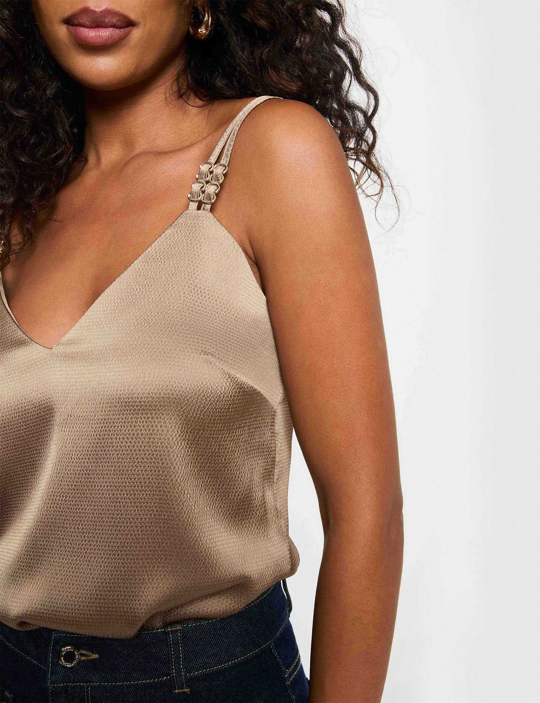 Satin top with straps taupe women