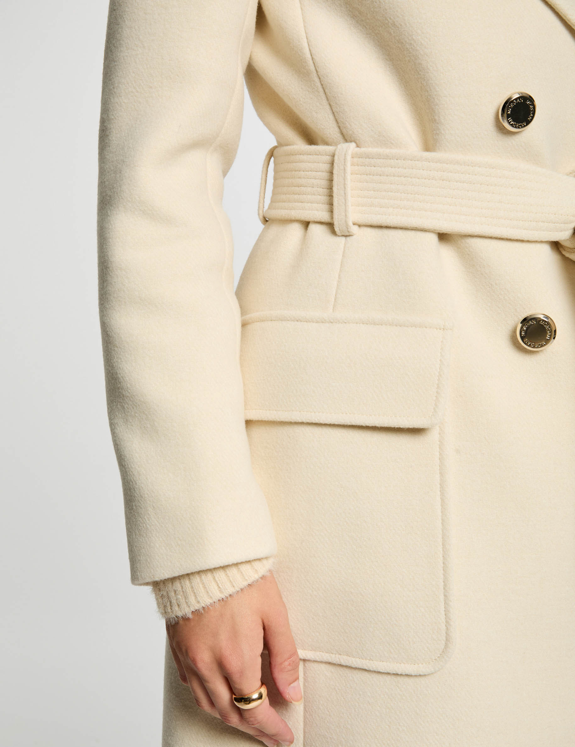 manteau long ceinture ivoire femme Manteau long ceinturé ivoire femme