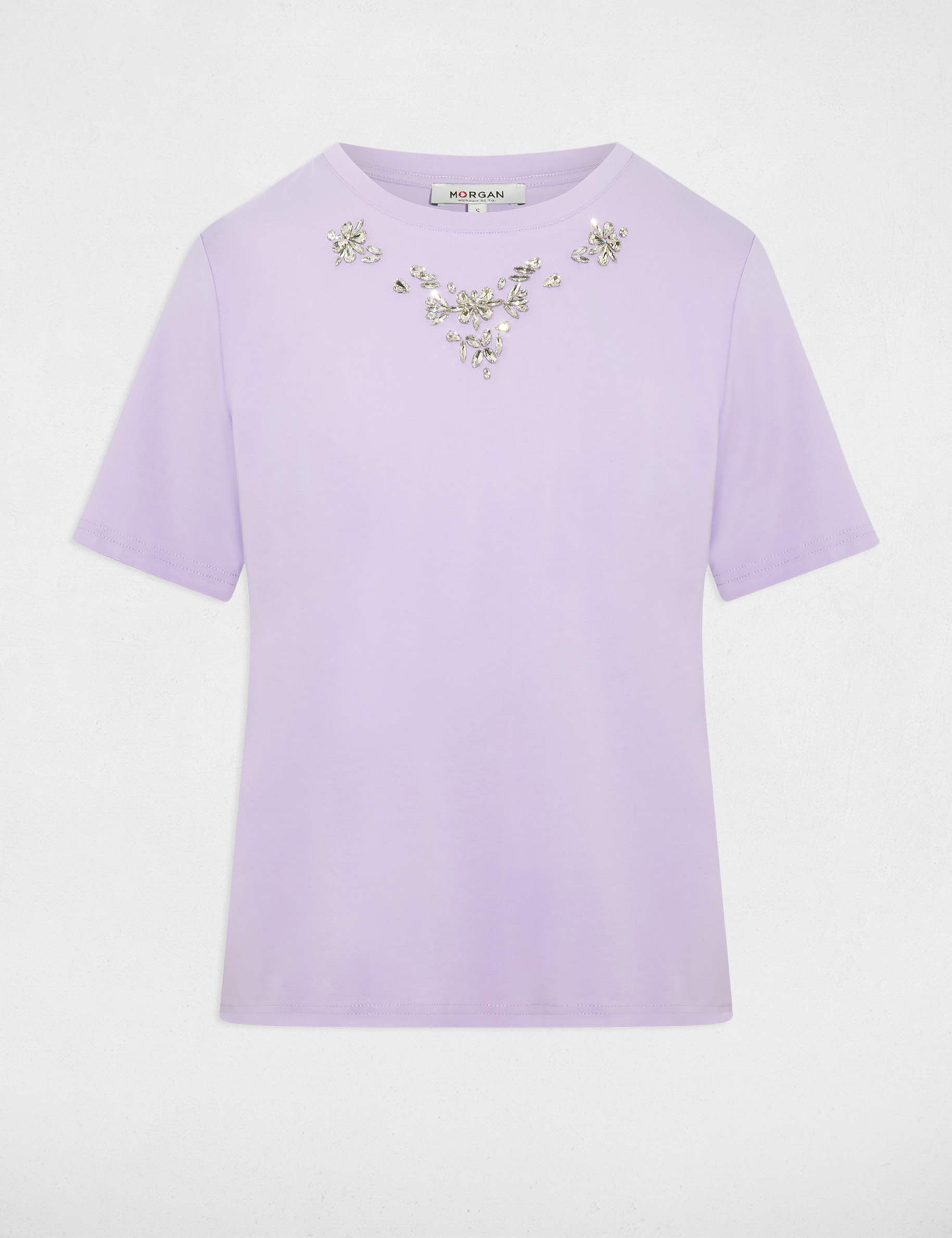 Short-sleeve t-shirt with rhinestones mauve women