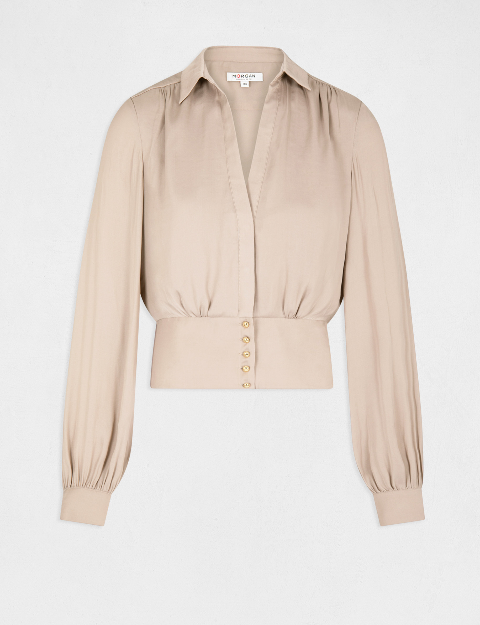 Long-sleeved blouse taupe ladies' Long-sleeved blouse taupe ladies'