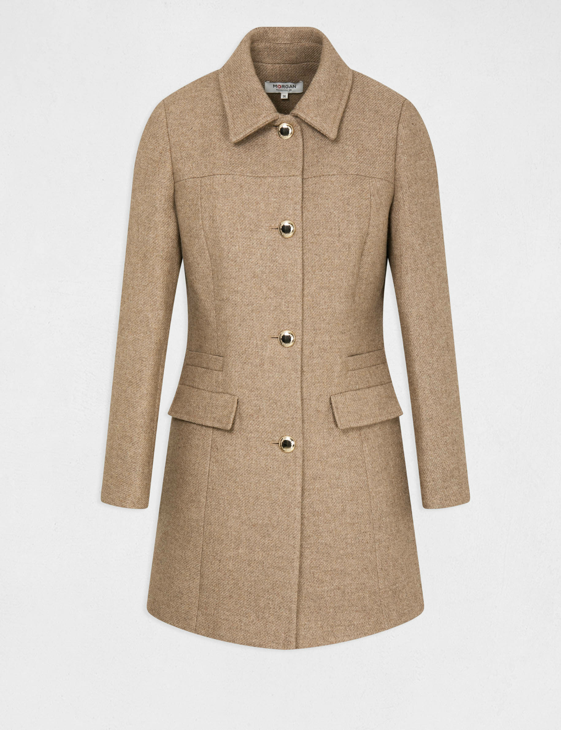 Buttoned A-line coat beige ladies'