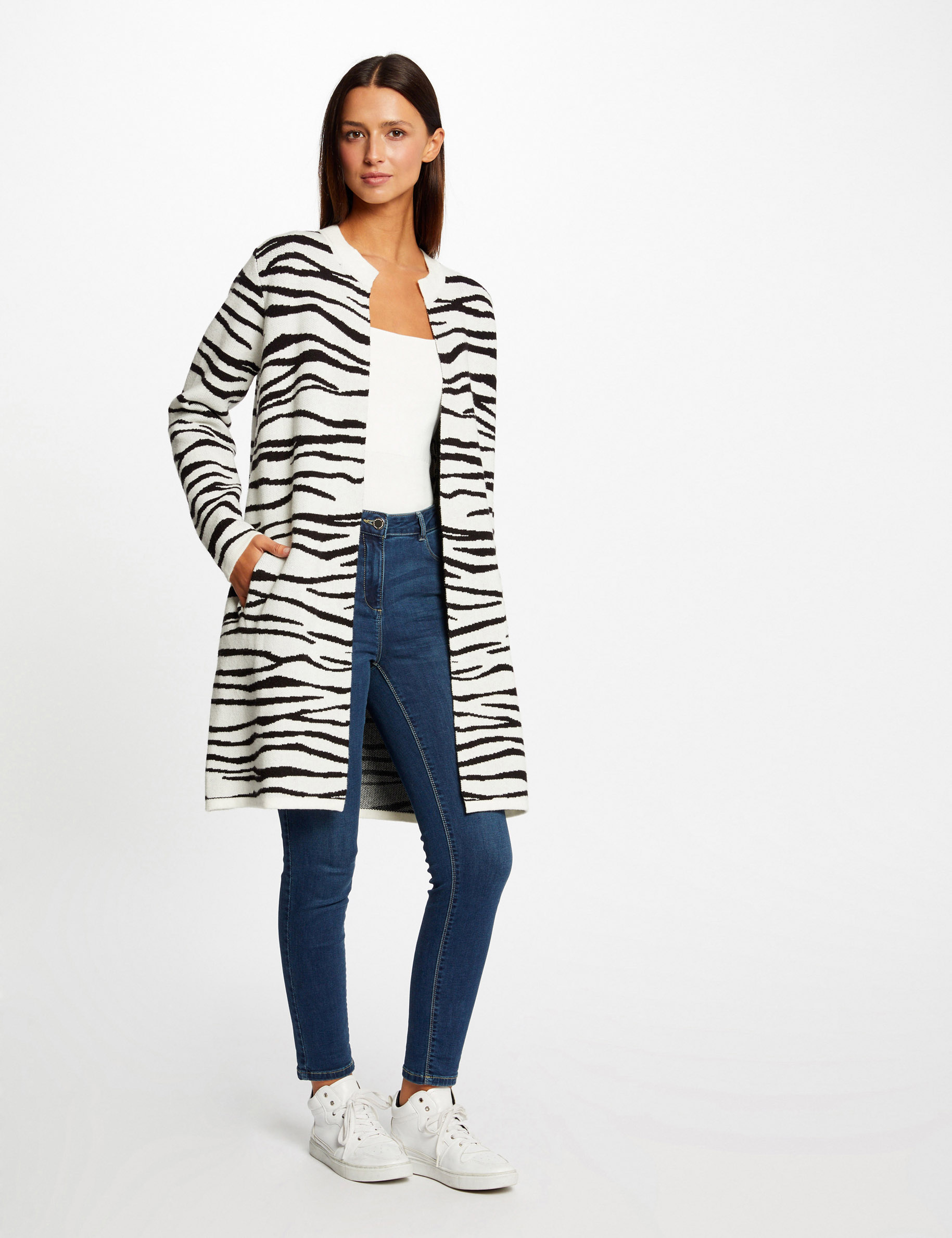 Long cardigan with zebra print black ladies'