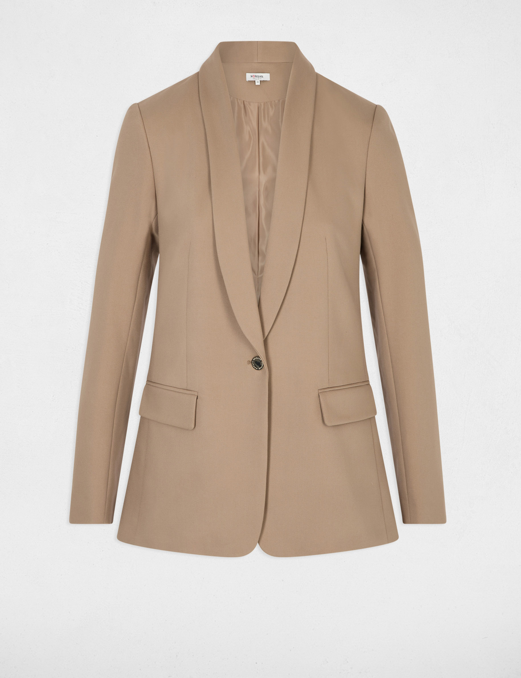 Short jacket shawl collar taupe women