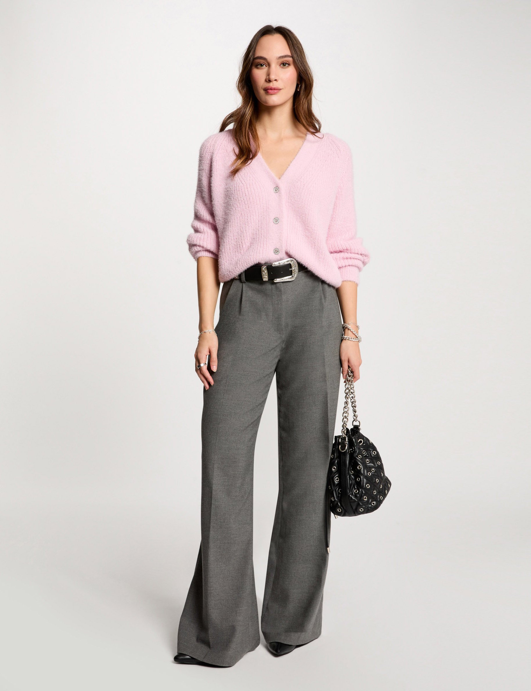 pantalon large a pinces gris clair femme Pantalon large à pinces gris clair femme