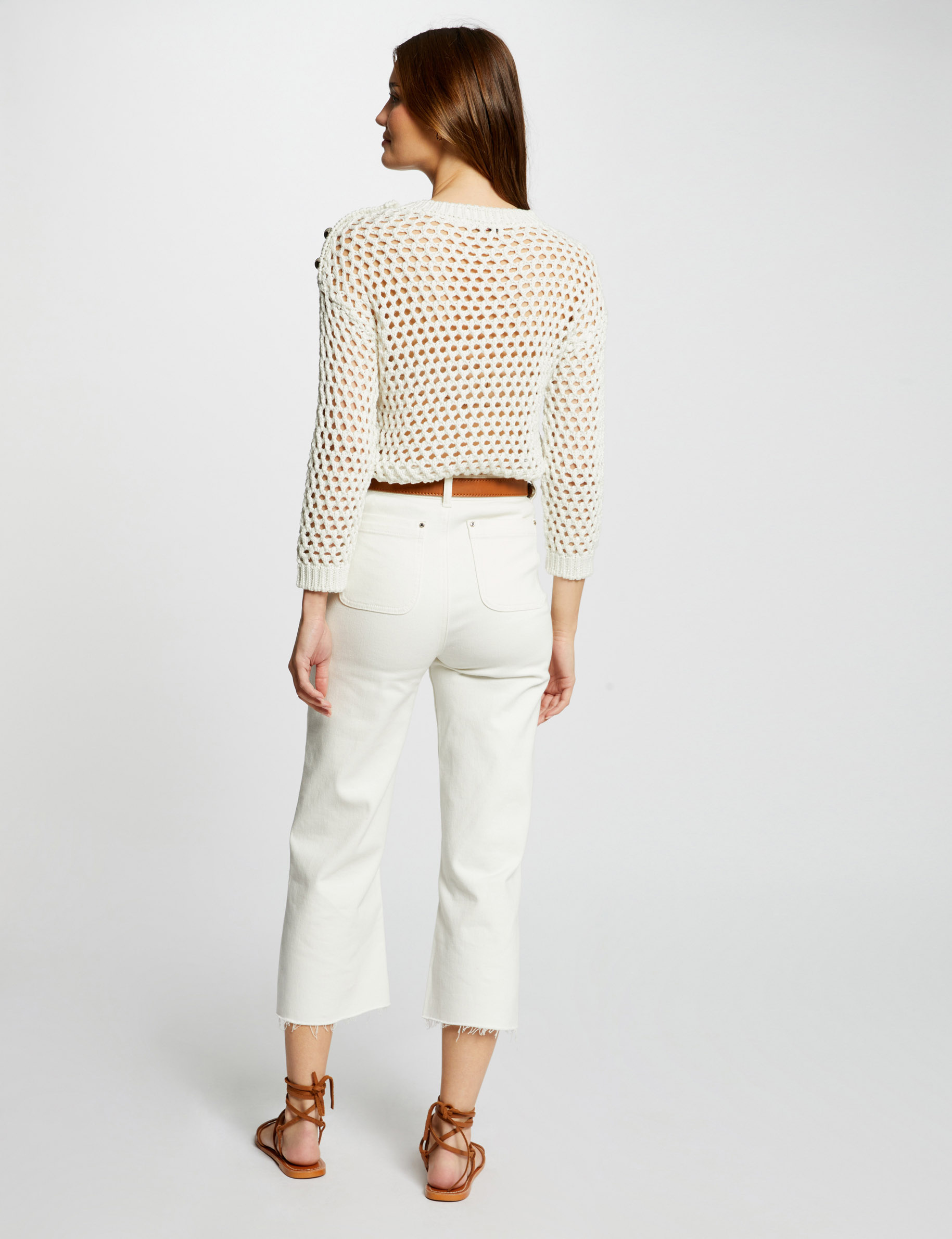 long sleeved openwork jumper ivory women Long-sleeved openwork jumper ivory women