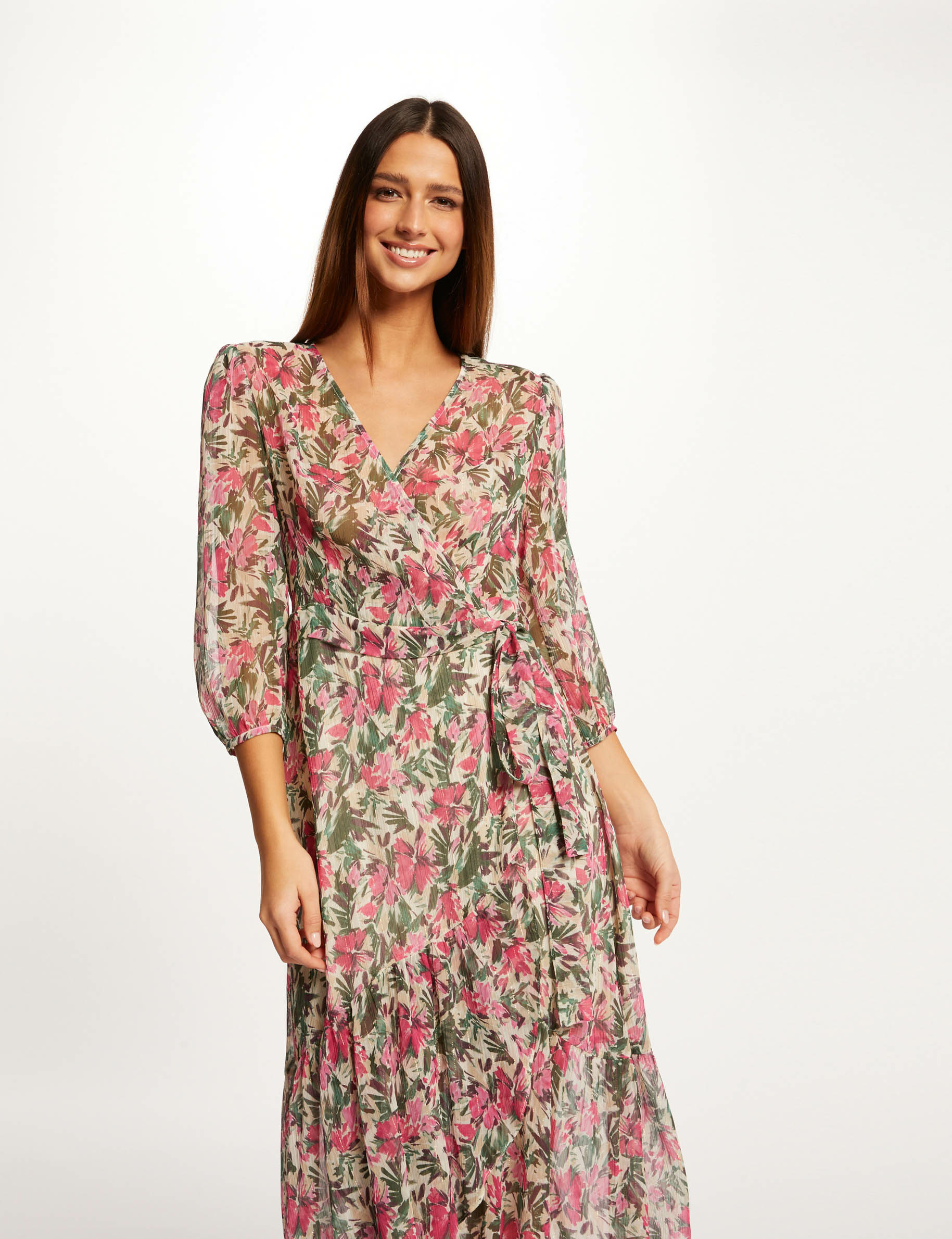 Midi wrap dress with floral print multico ladies' | Morgan