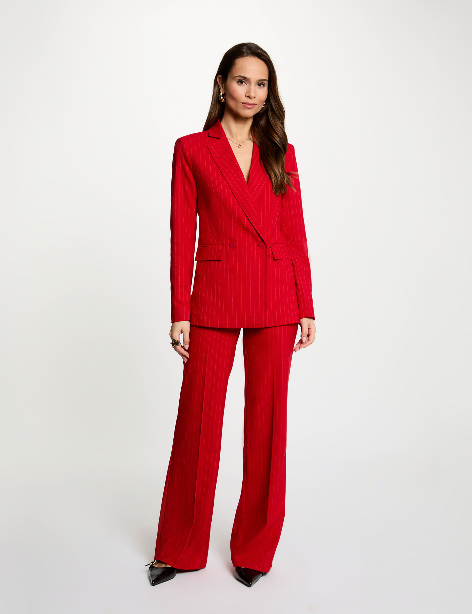 High-waisted straight trousers red women