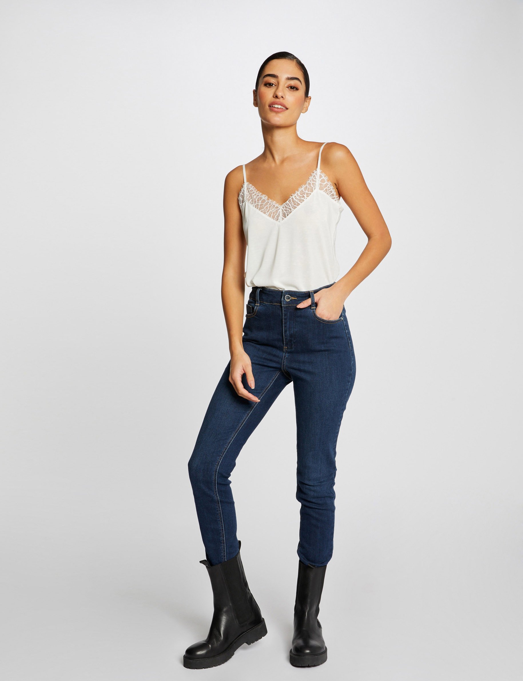 vest top with thin straps and lace ecru women Vest top with thin straps and lace ecru women
