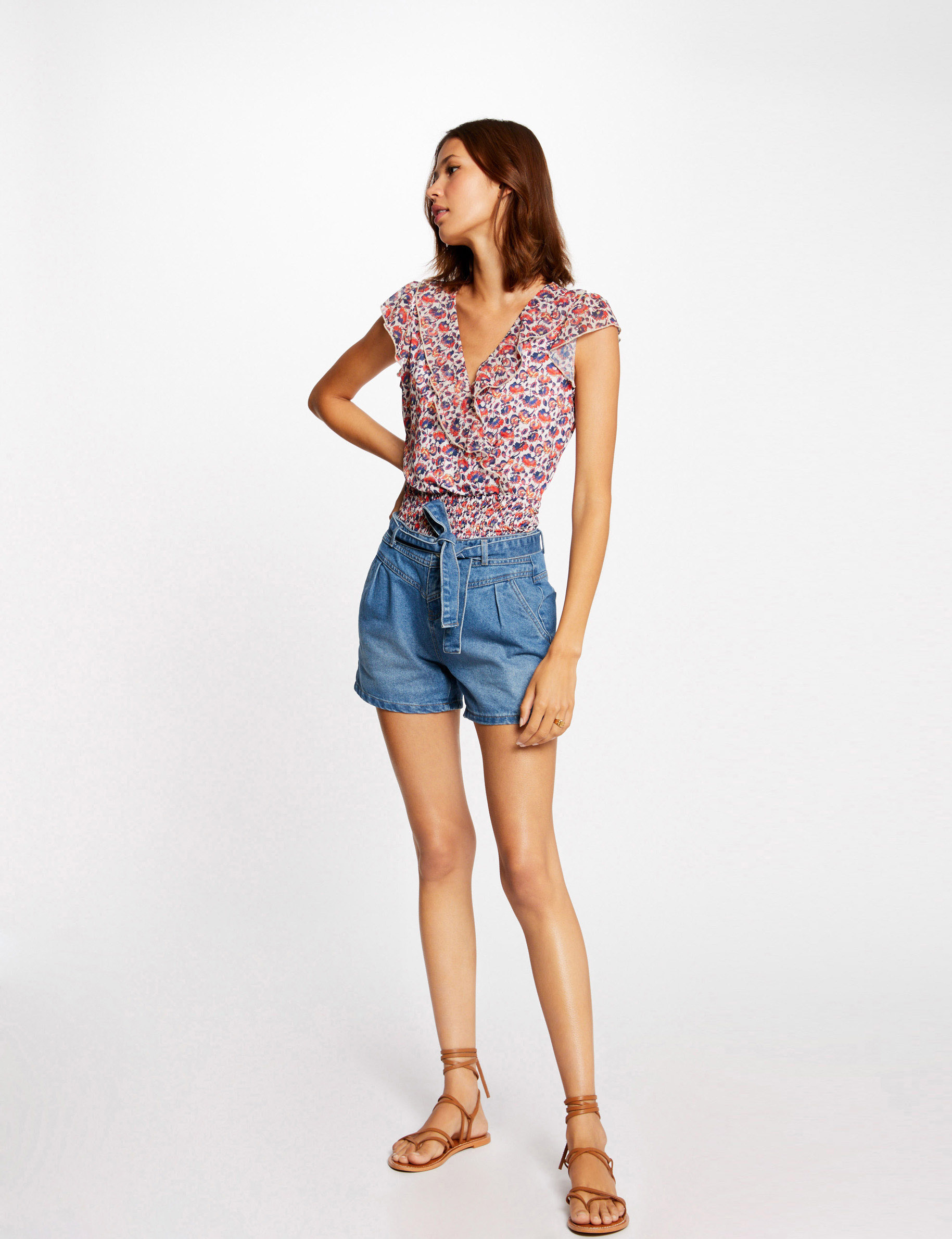 short sleeved t shirt floral print pink women Short-sleeved t-shirt floral print pink women