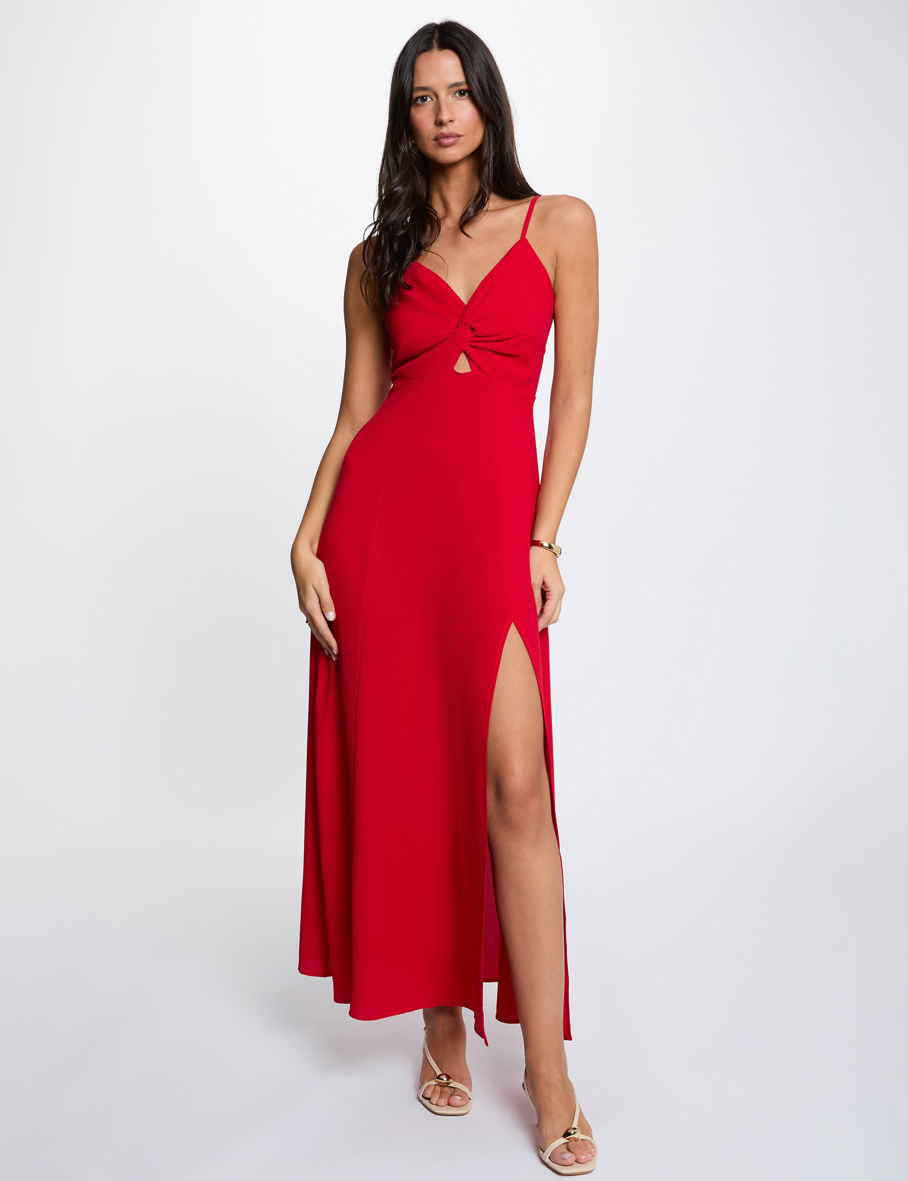 Straight maxi dress with slit red women