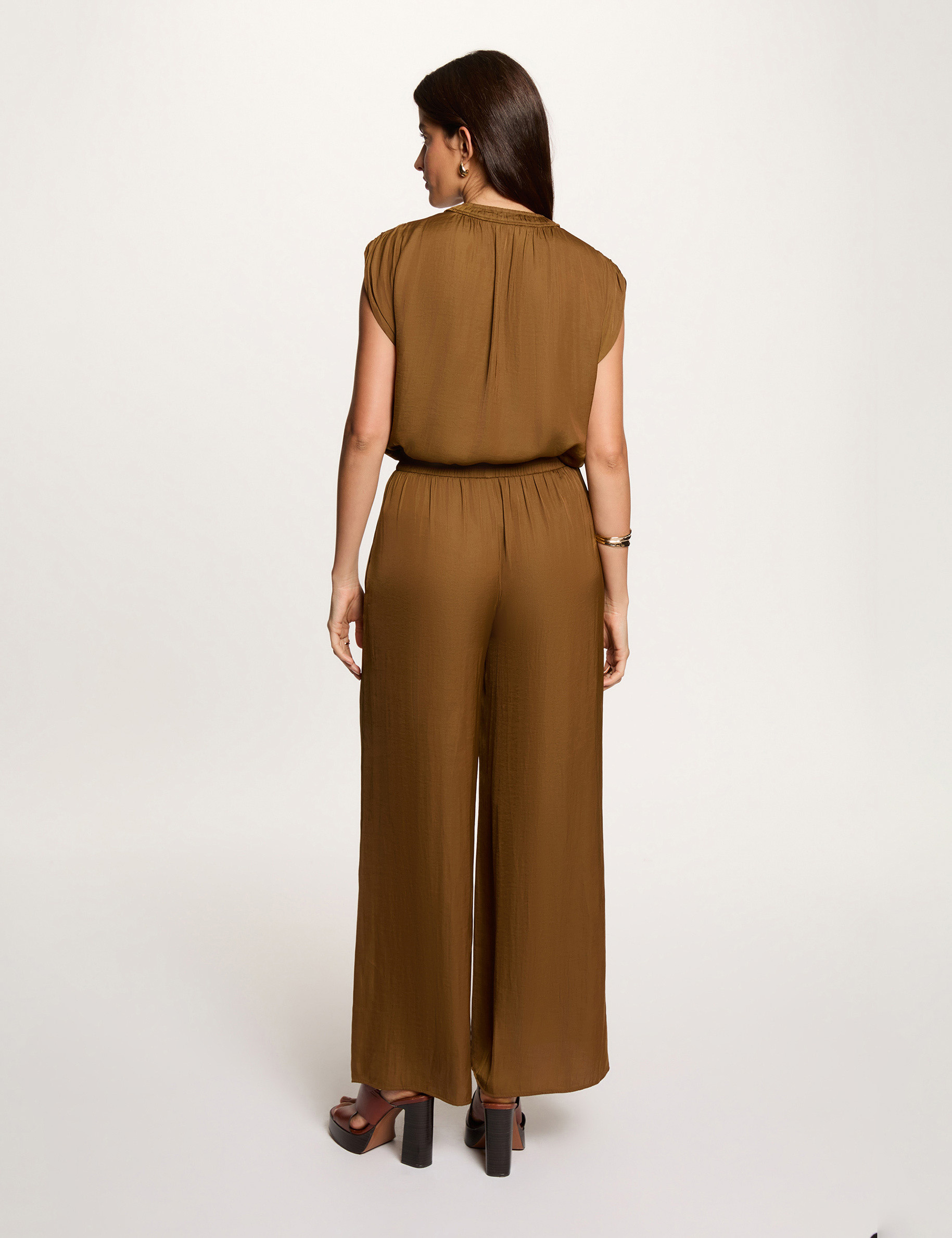 Satin short-sleeved blouse camel women