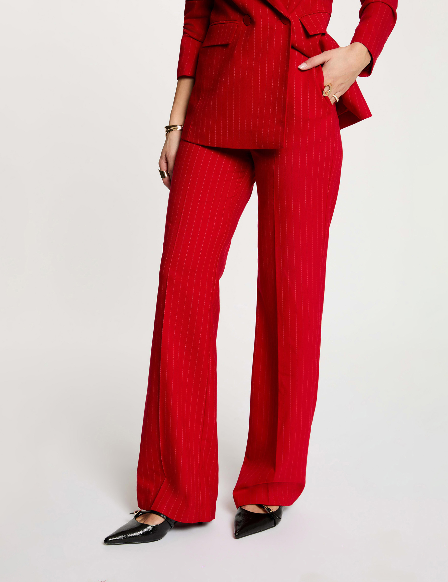 High-waisted straight trousers red women