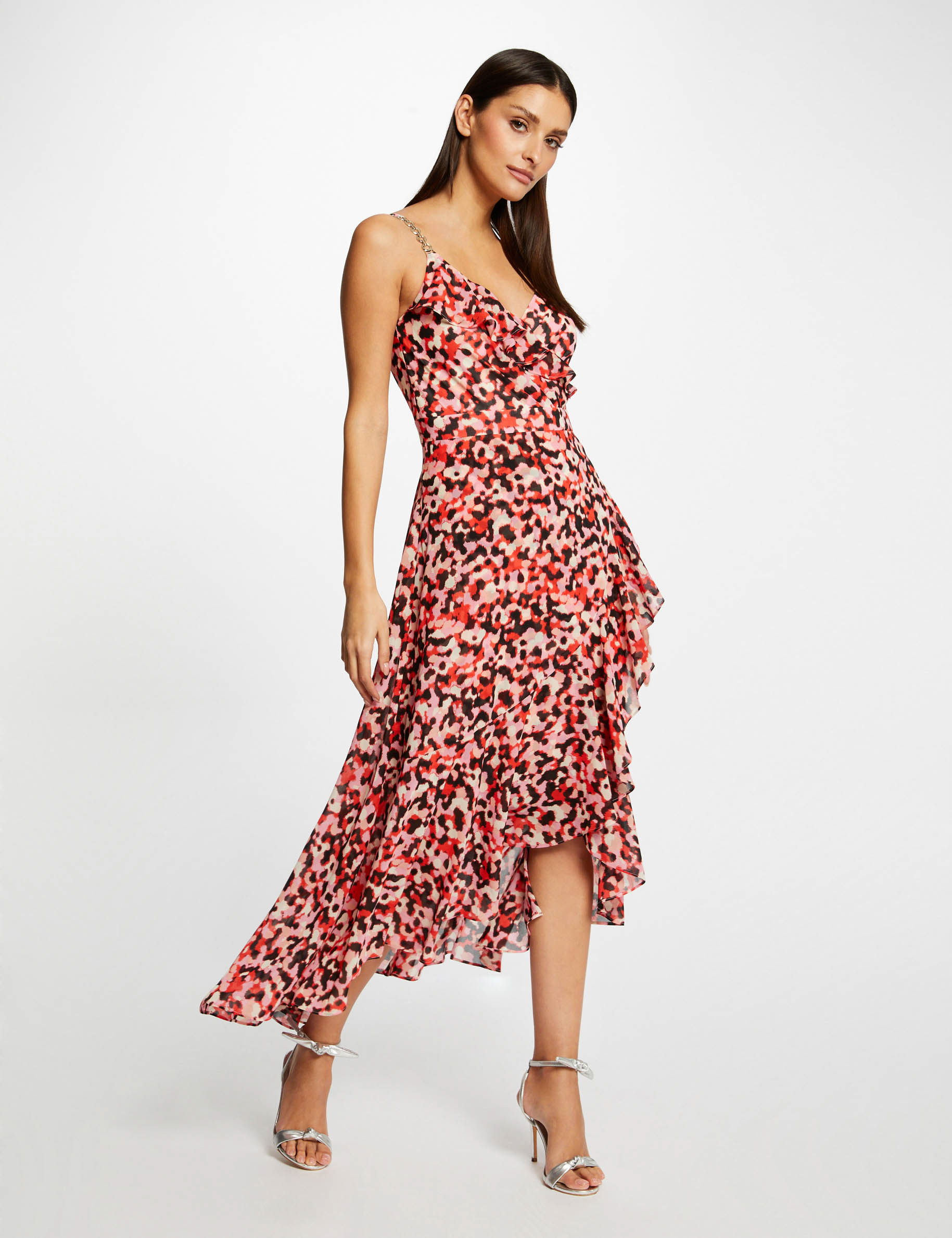 Maxi A-line dress with abstract print pink ladies' Maxi A-line dress with abstract print pink ladies'
