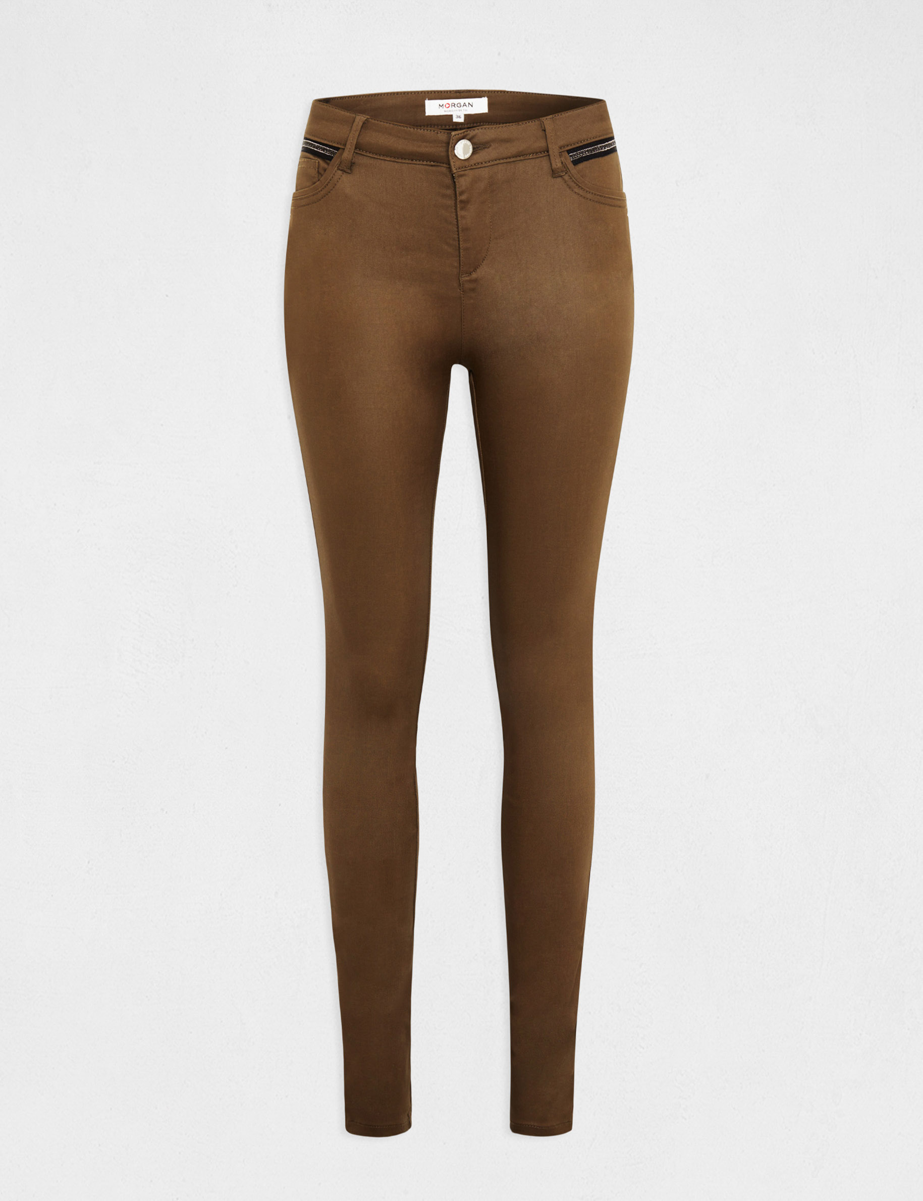 Skinny trousers wet effect mid-green ladies' | Morgan