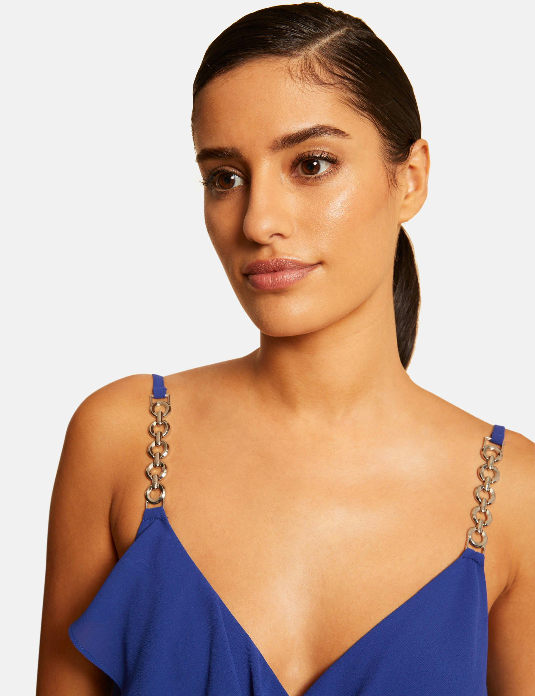 Skater dress with wrap-over neckline electric blue women