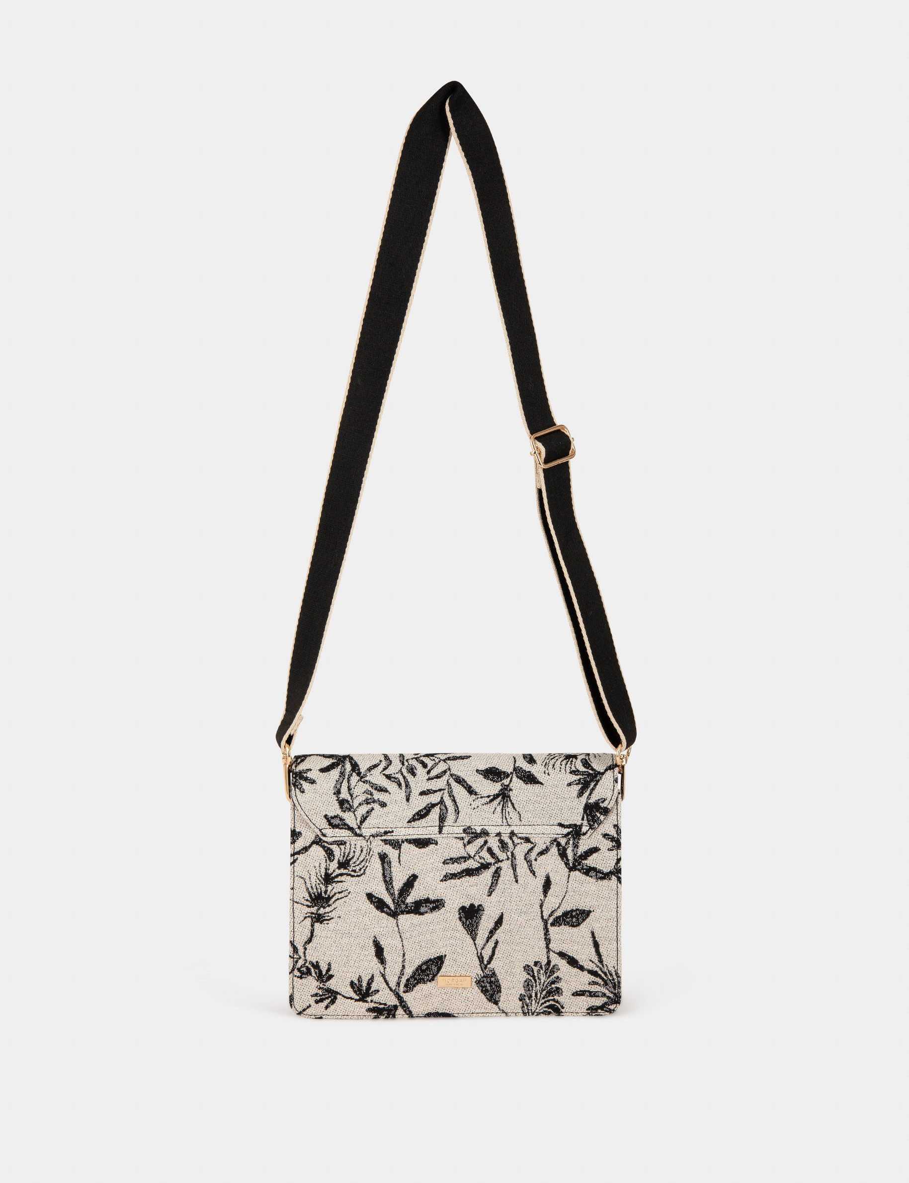 Flap bag with vegetal print black ladies'
