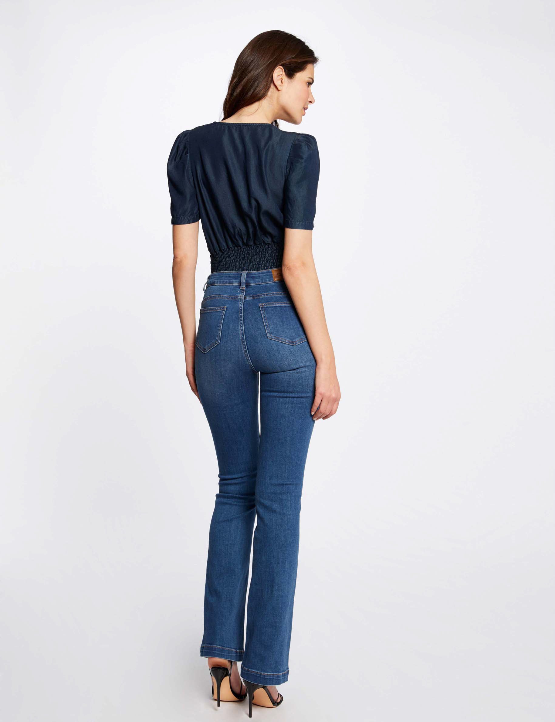 Straight jeans with braided details denim stone women