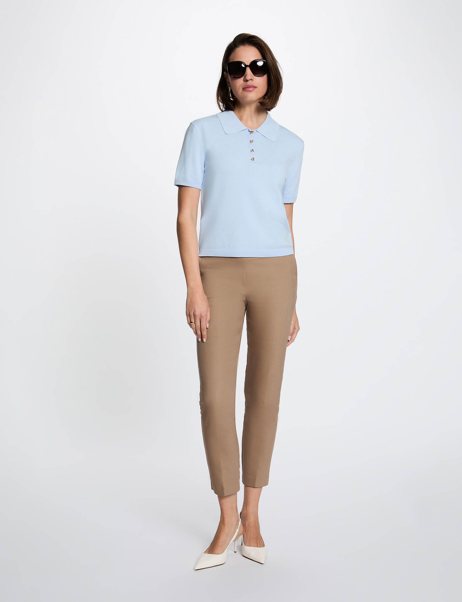 Sweater with a turned-down collar sky blue women