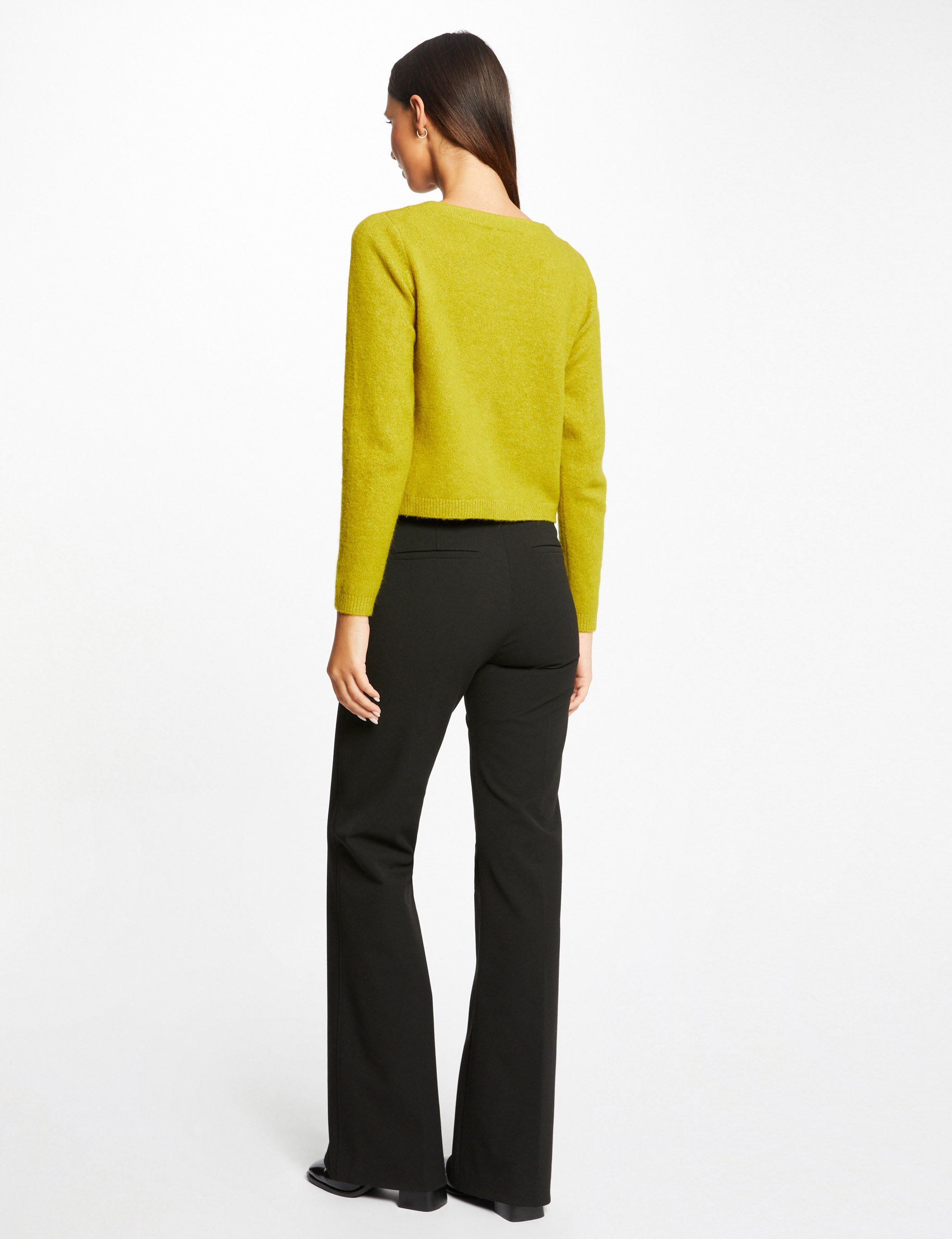 Straight buttoned cardigan with V-neck aniseed ladies'