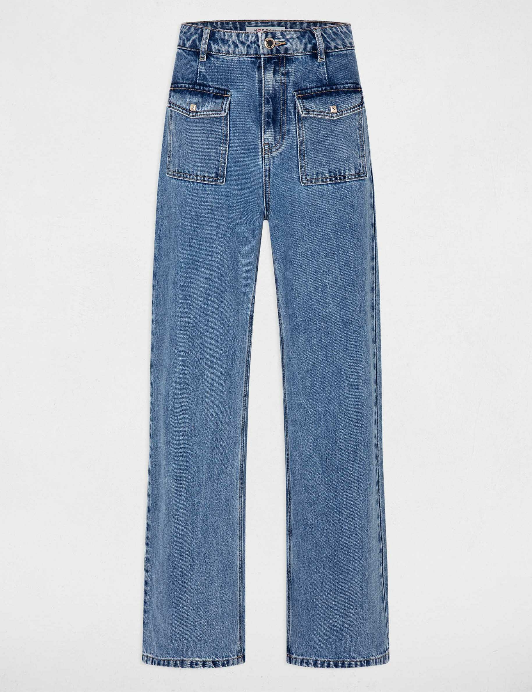 High-waisted wide leg jeans jean double stone ladies'