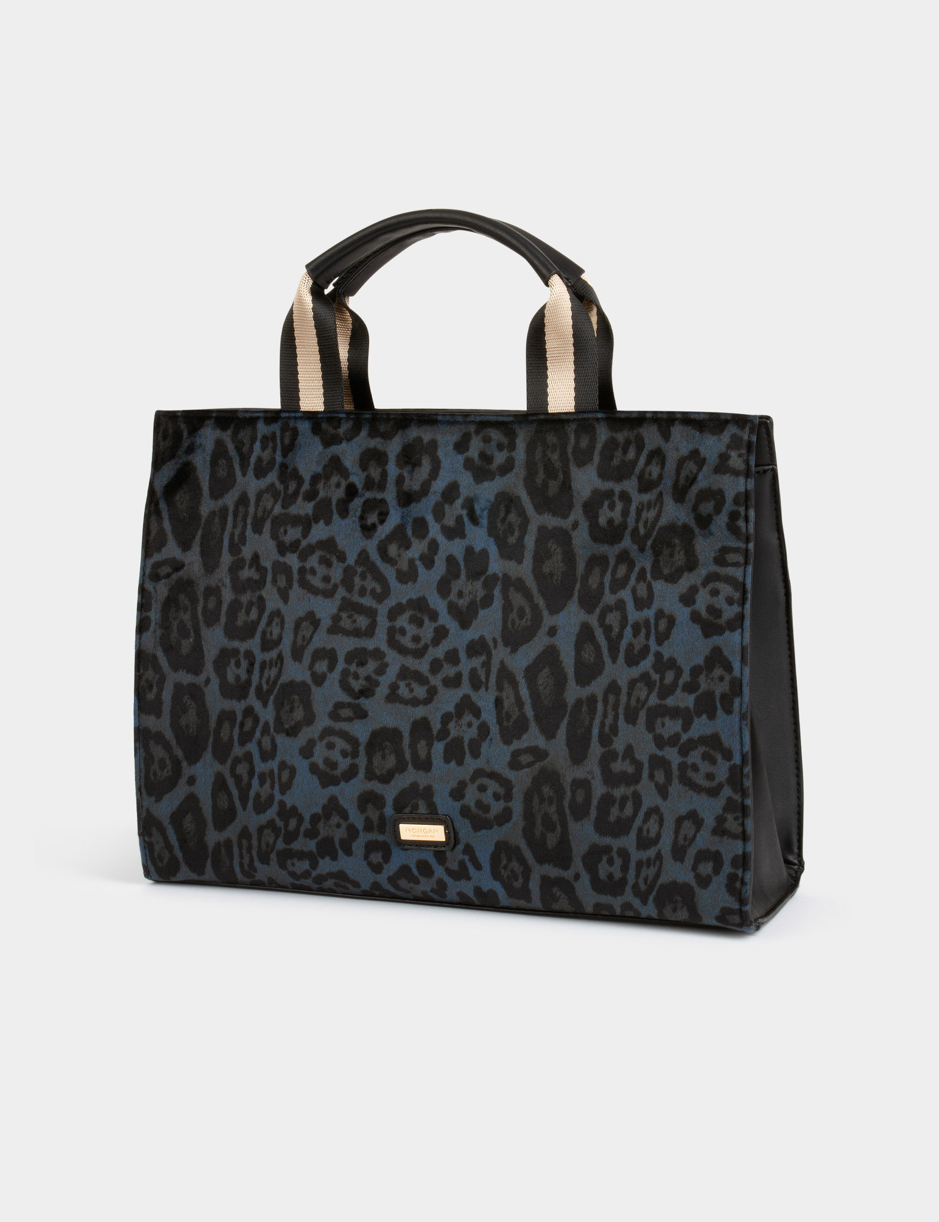 Rectangular shopper bag leopard print green ladies'