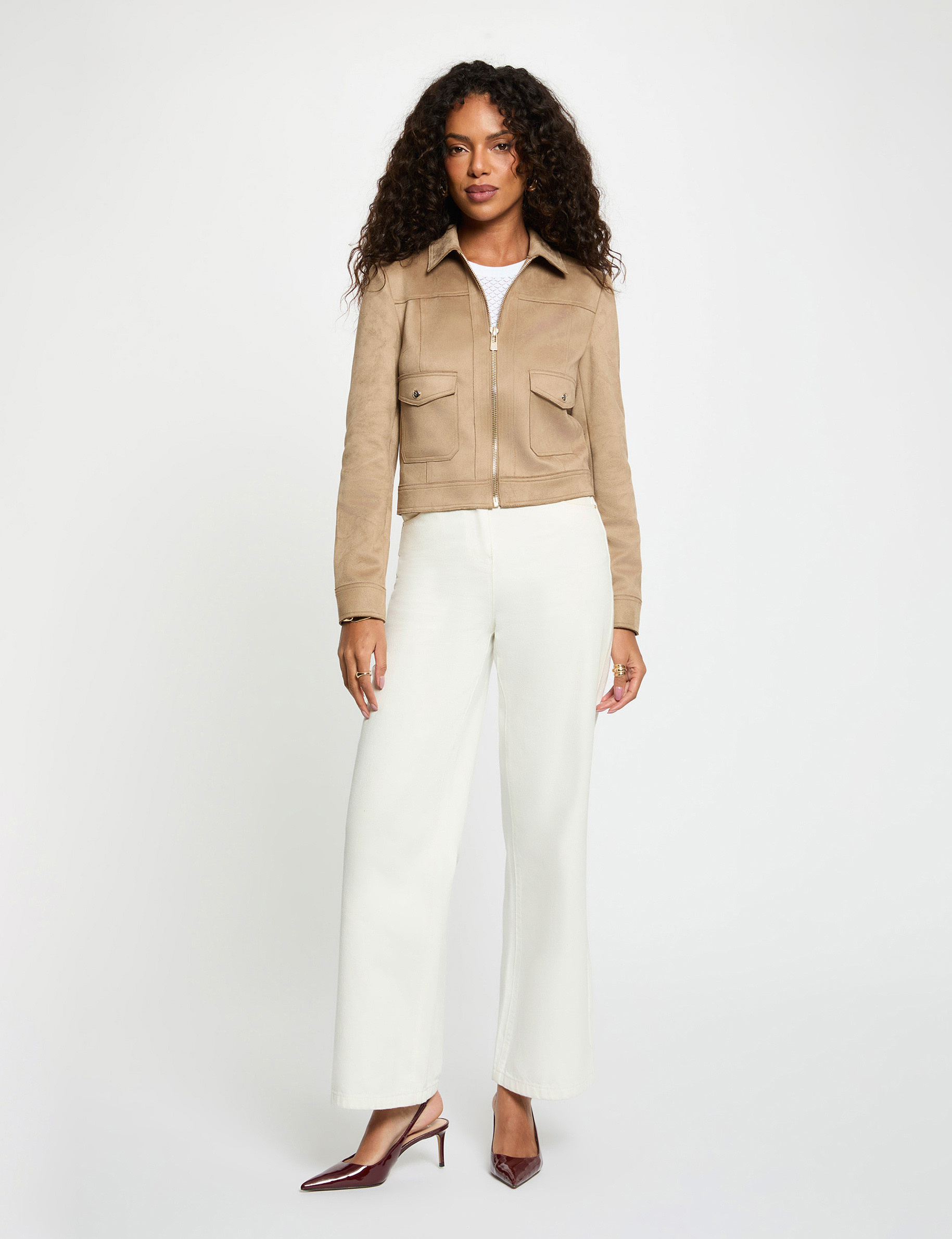 Short suede jacket taupe women
