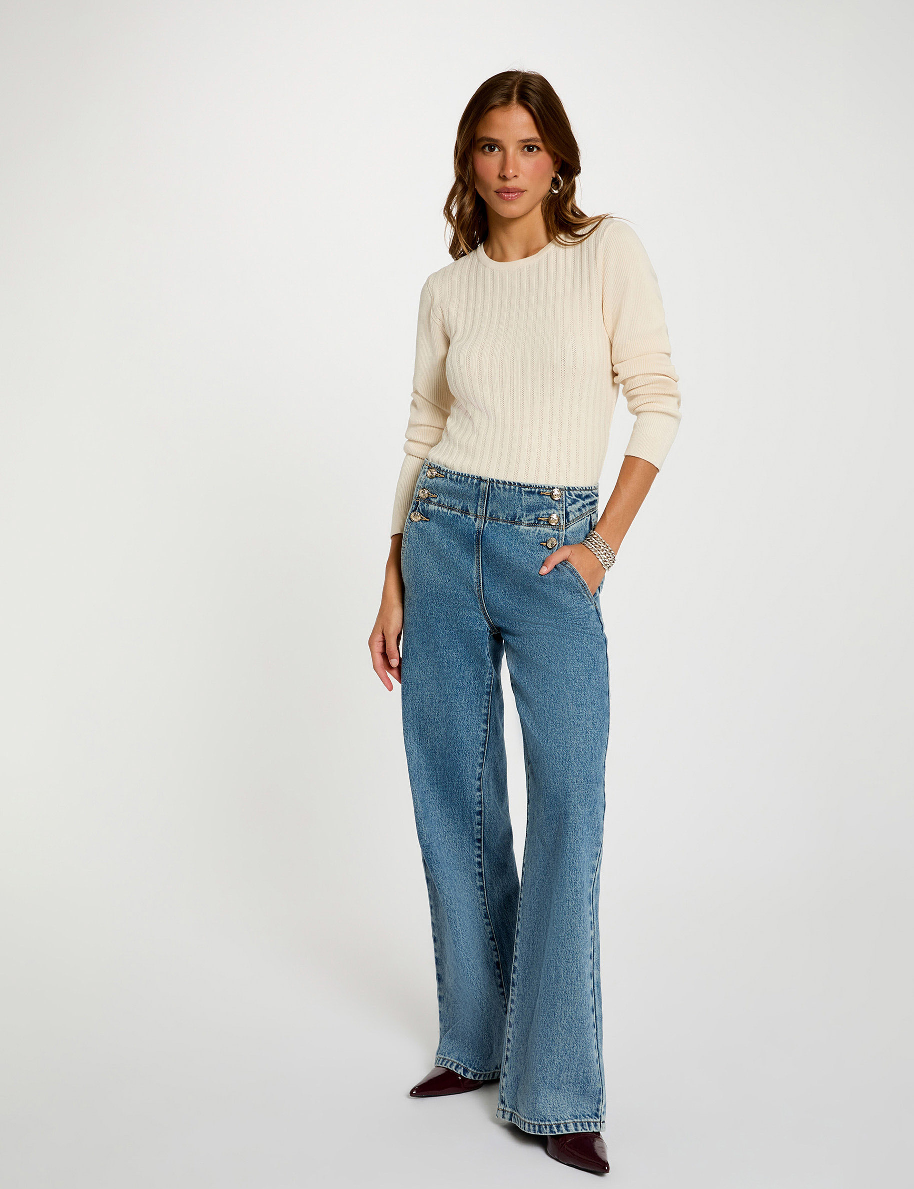 fitted high neck sweater ivory women Fitted high neck sweater ivory women