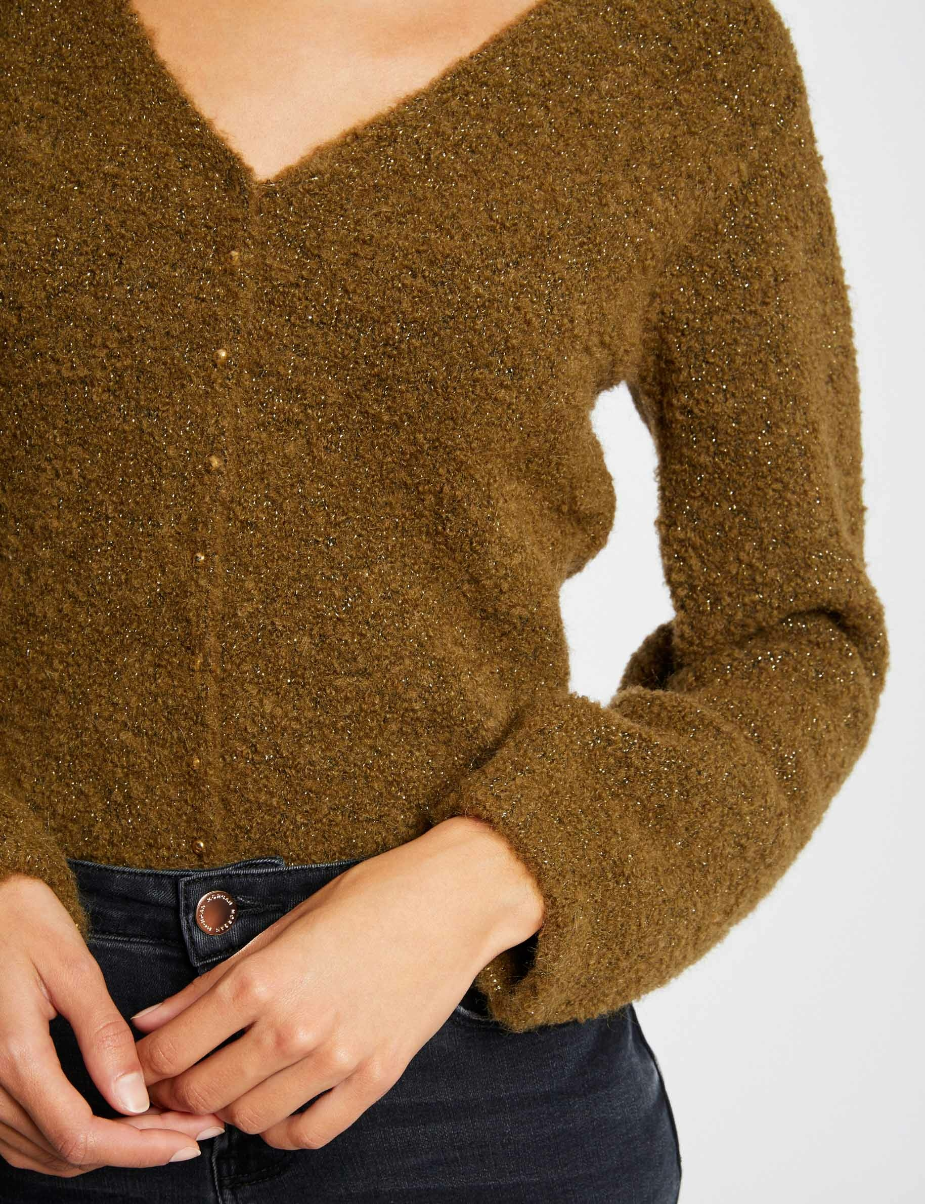 Long-sleeved jumper with V-neck mid-green ladies'