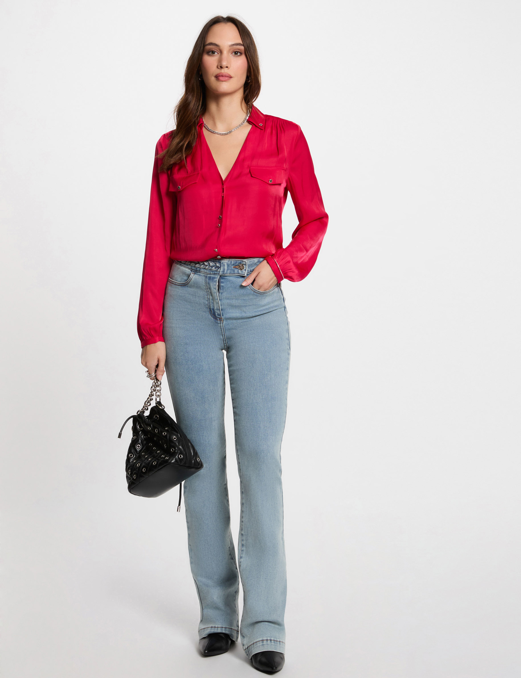 straight jeans with braided details bleach denim women Straight jeans with braided details bleach denim women