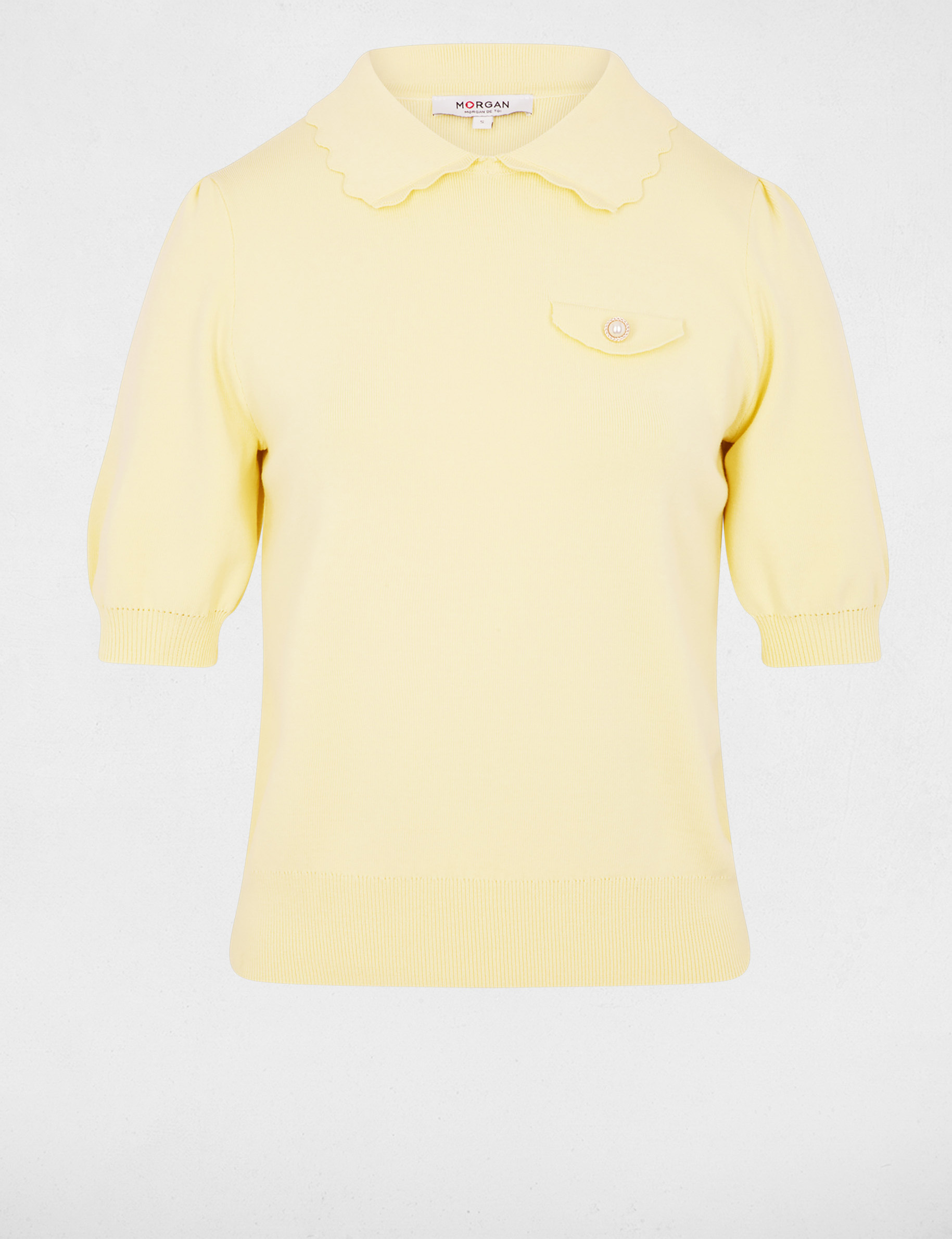 Sweater with puff sleeves pastel yellow women