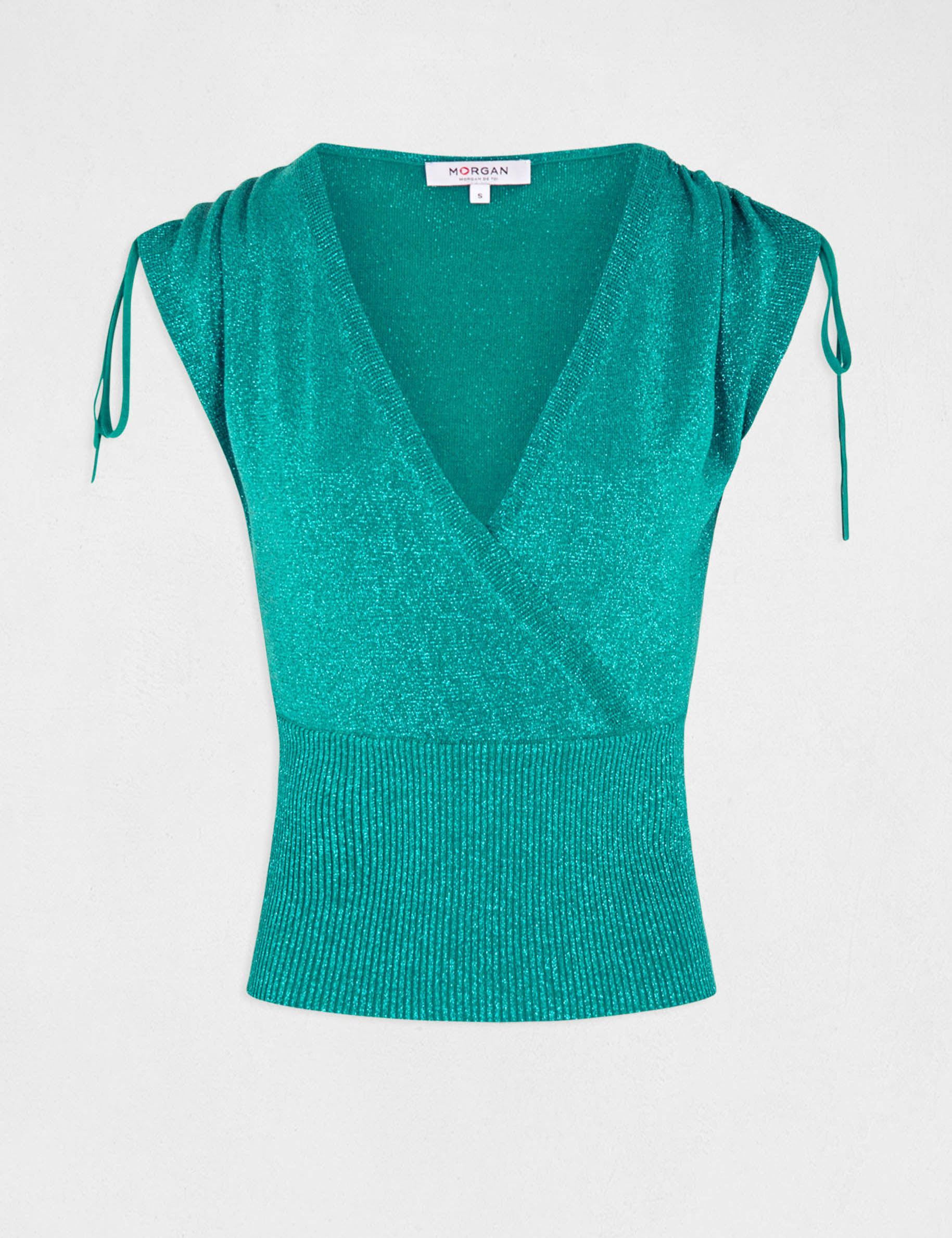 Short-sleeved jumper with drawstrings mid-green ladies'