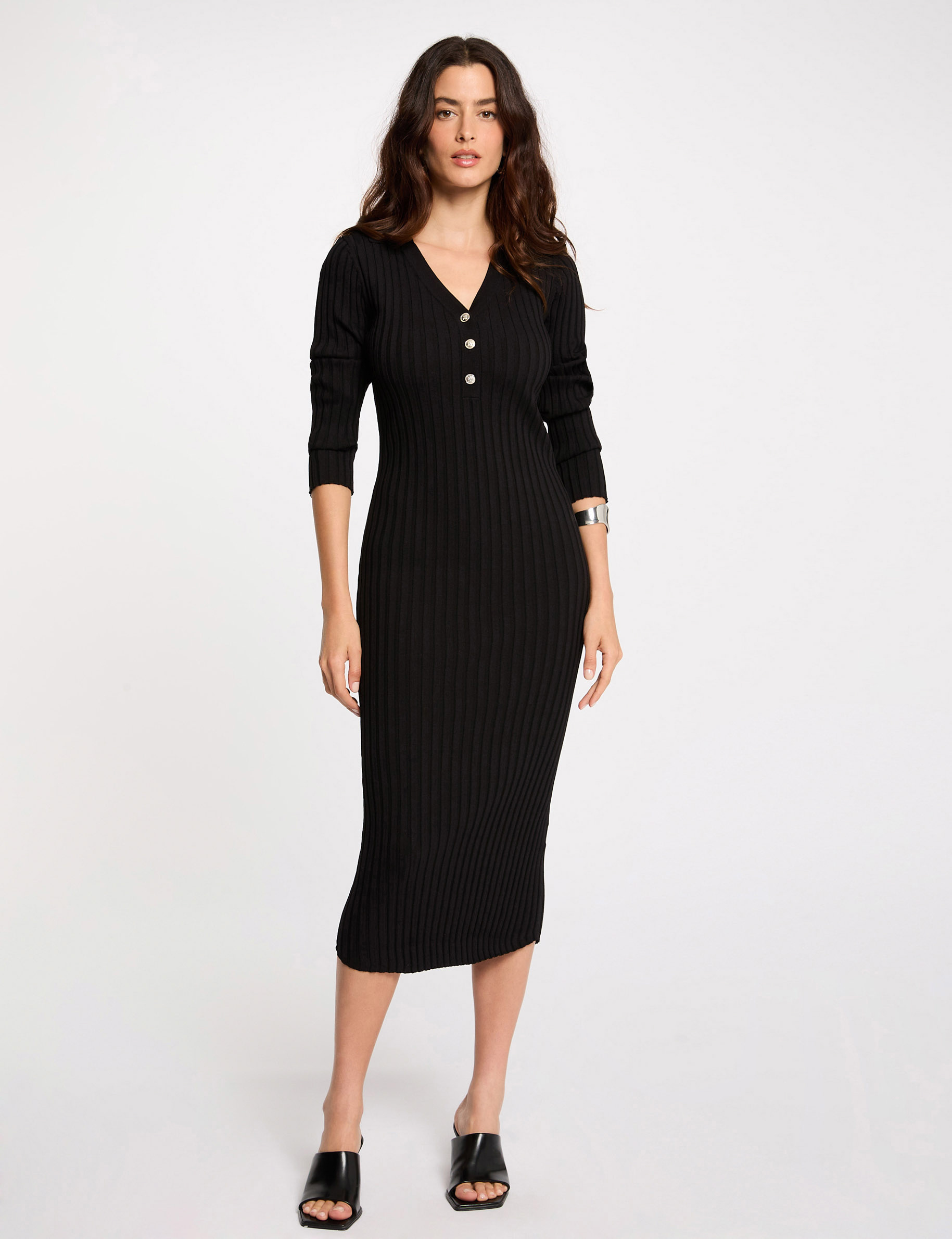 robe tricot ajustee cotelee noir femme Robe tricot ajustée côtelée noir femme