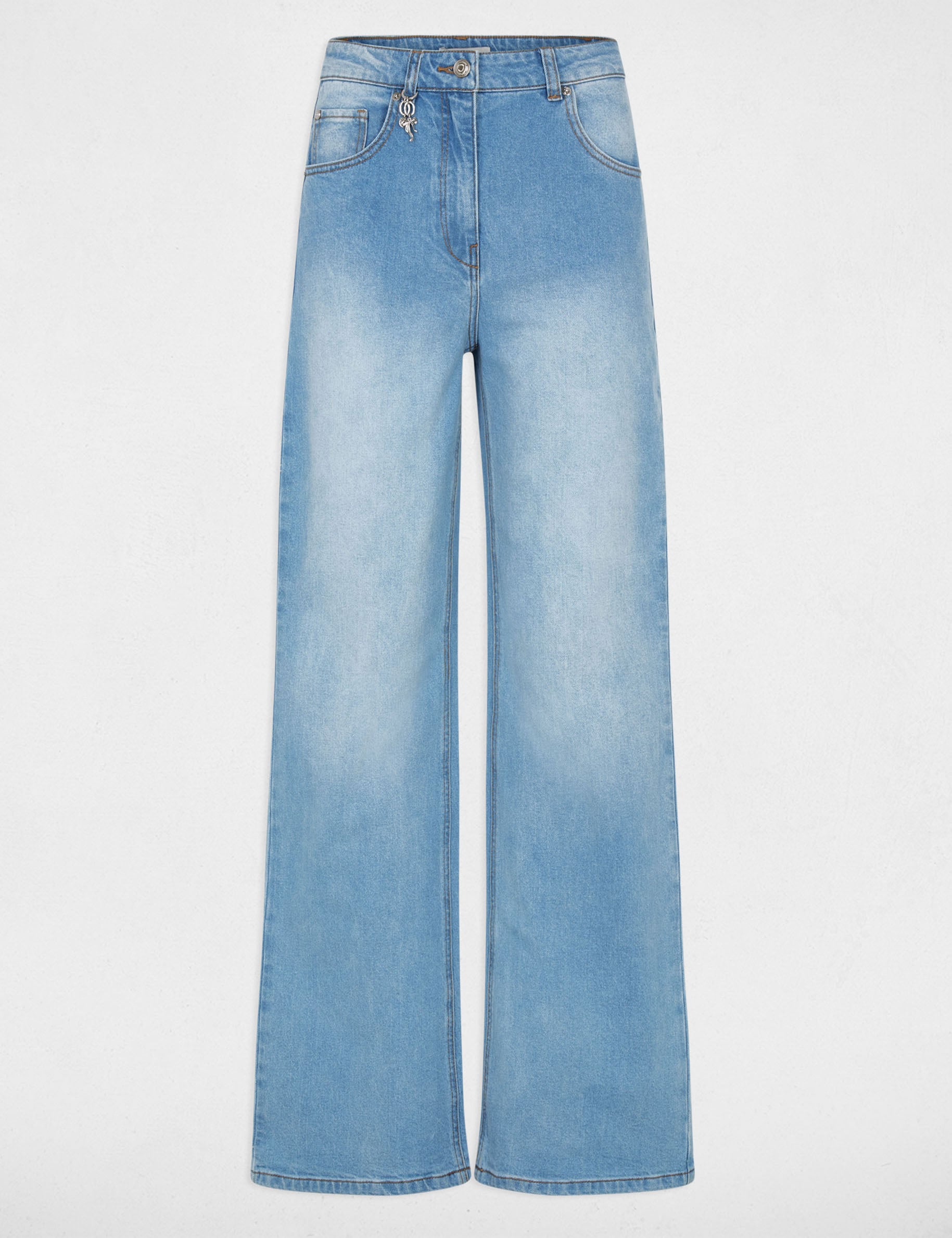 High-waisted wide-leg jeans heavy stone wash denim women