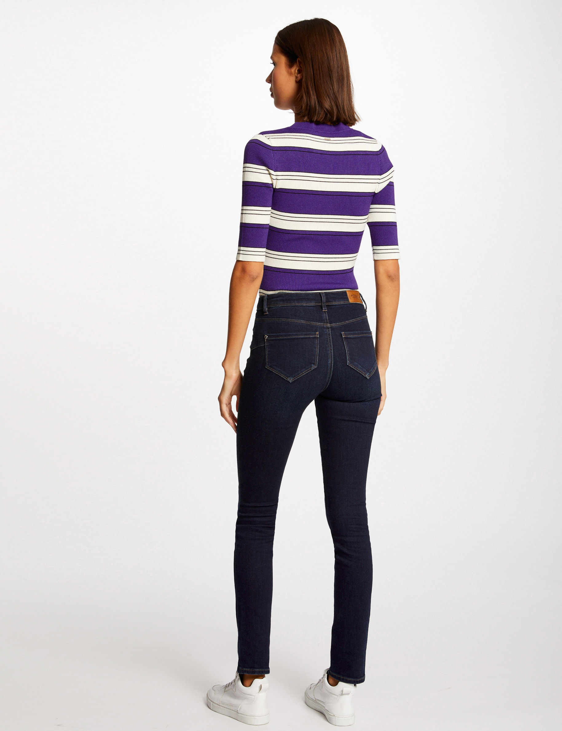 short sleeved jumper with stripes purple women Short-sleeved jumper with stripes purple women