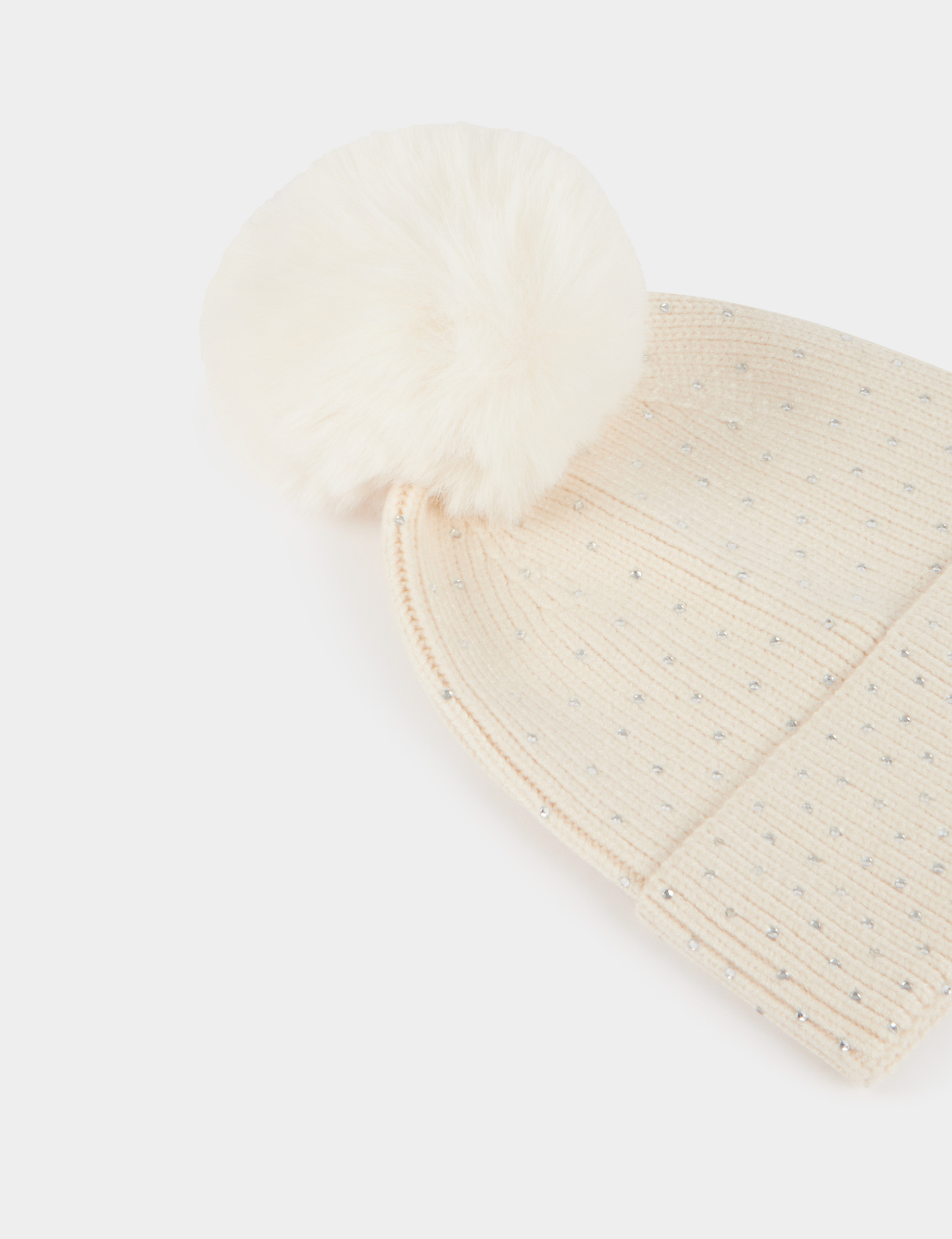 beanie with rhinestones and pom pom ivory women Beanie with rhinestones and pom-pom ivory women