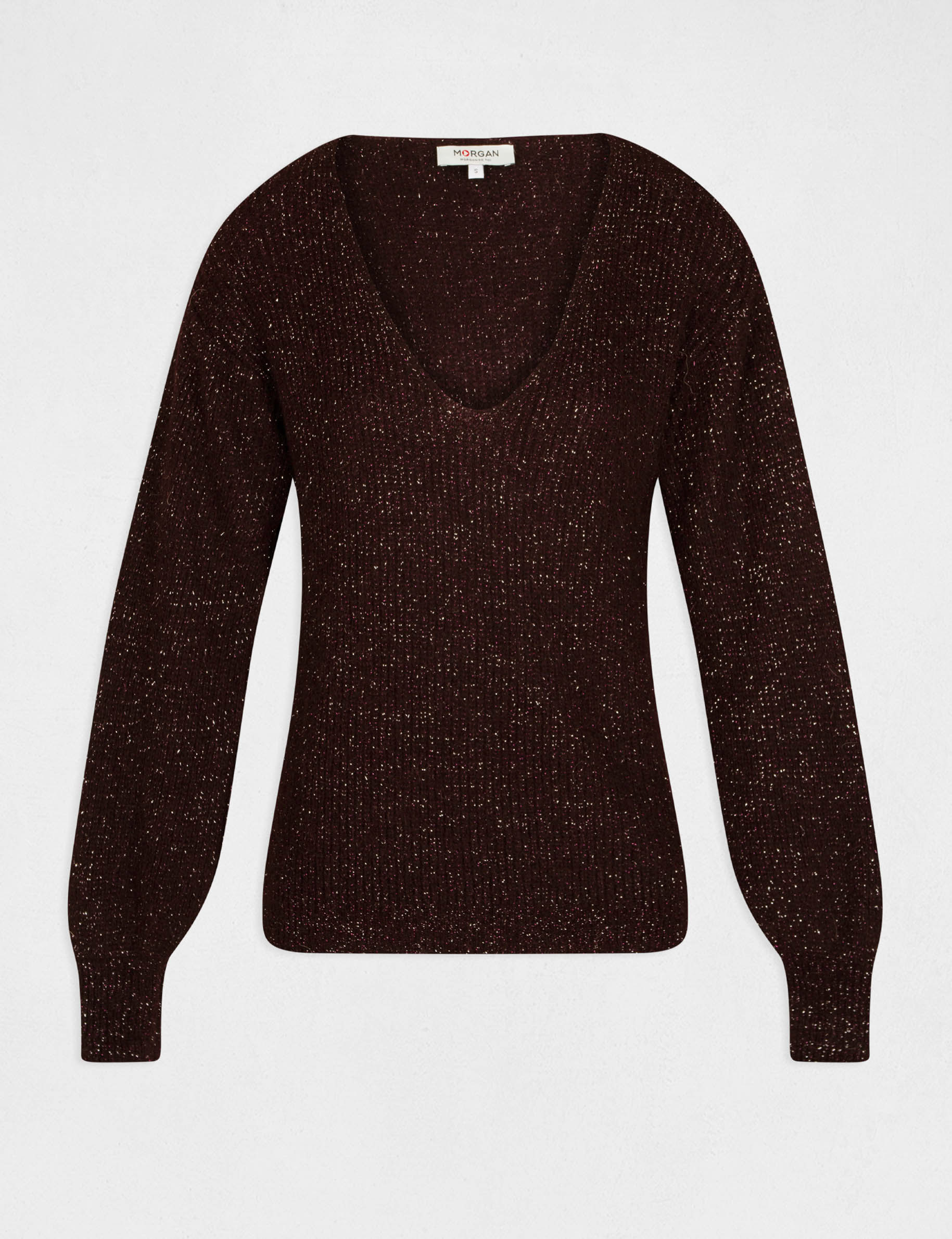 Long-sleeved jumper with V-neck plum ladies'