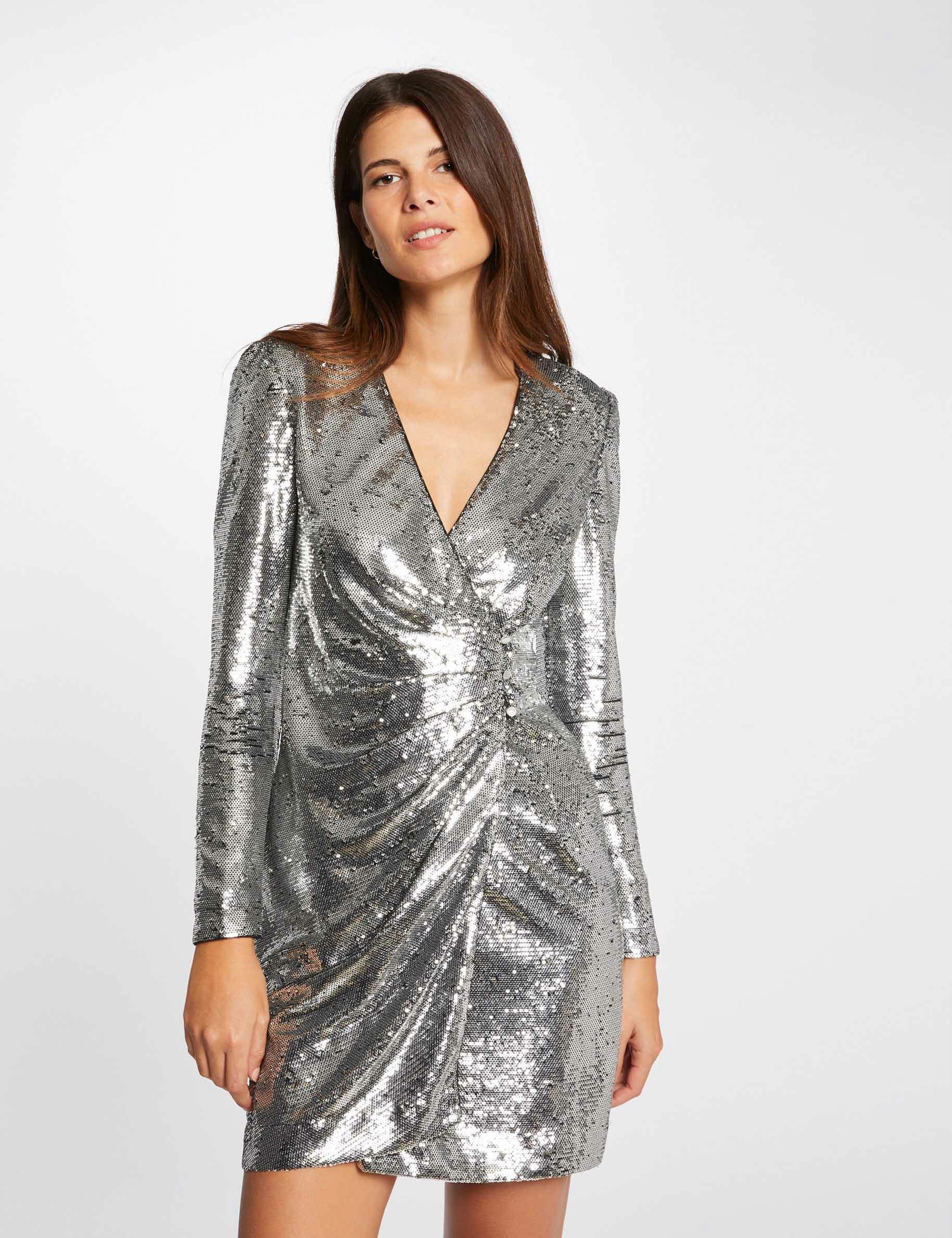 Wrap dress with sequins silver ladies'