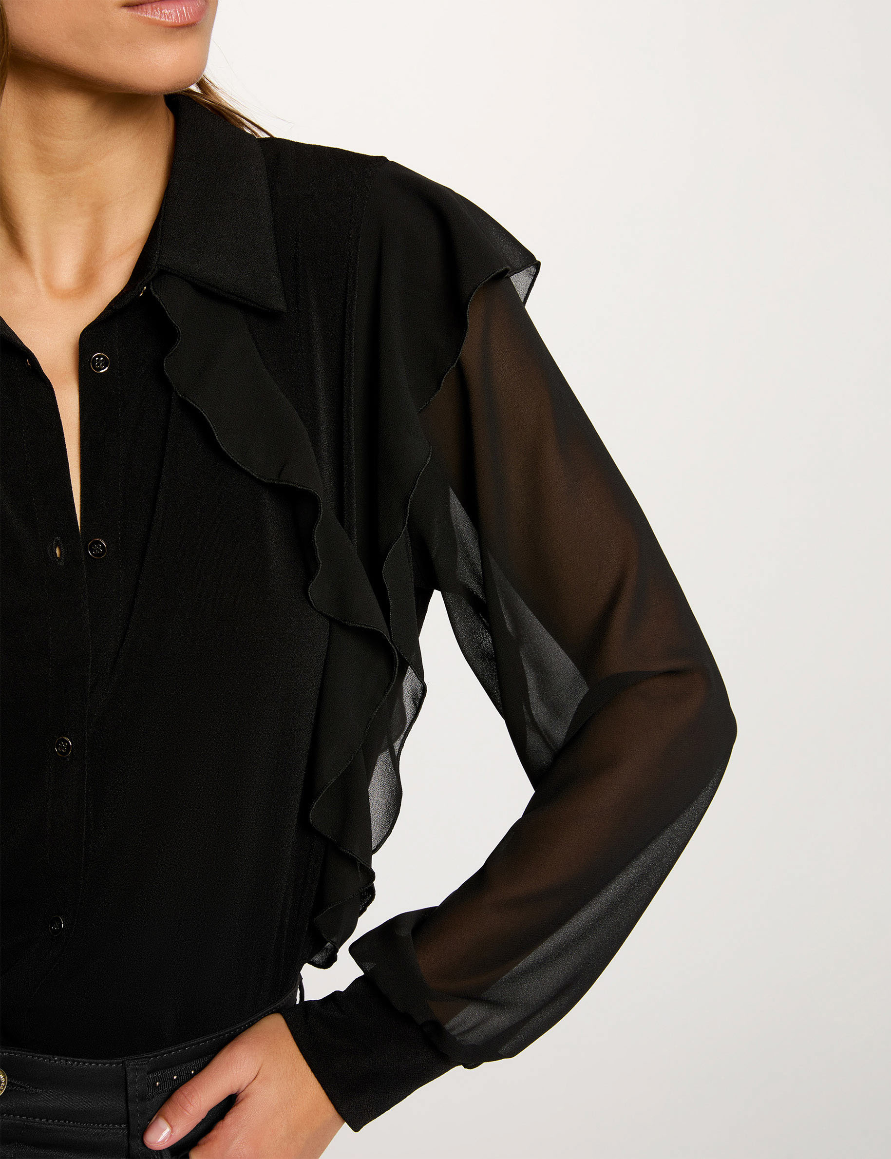 buttoned voile t shirt black women Buttoned voile t-shirt black women