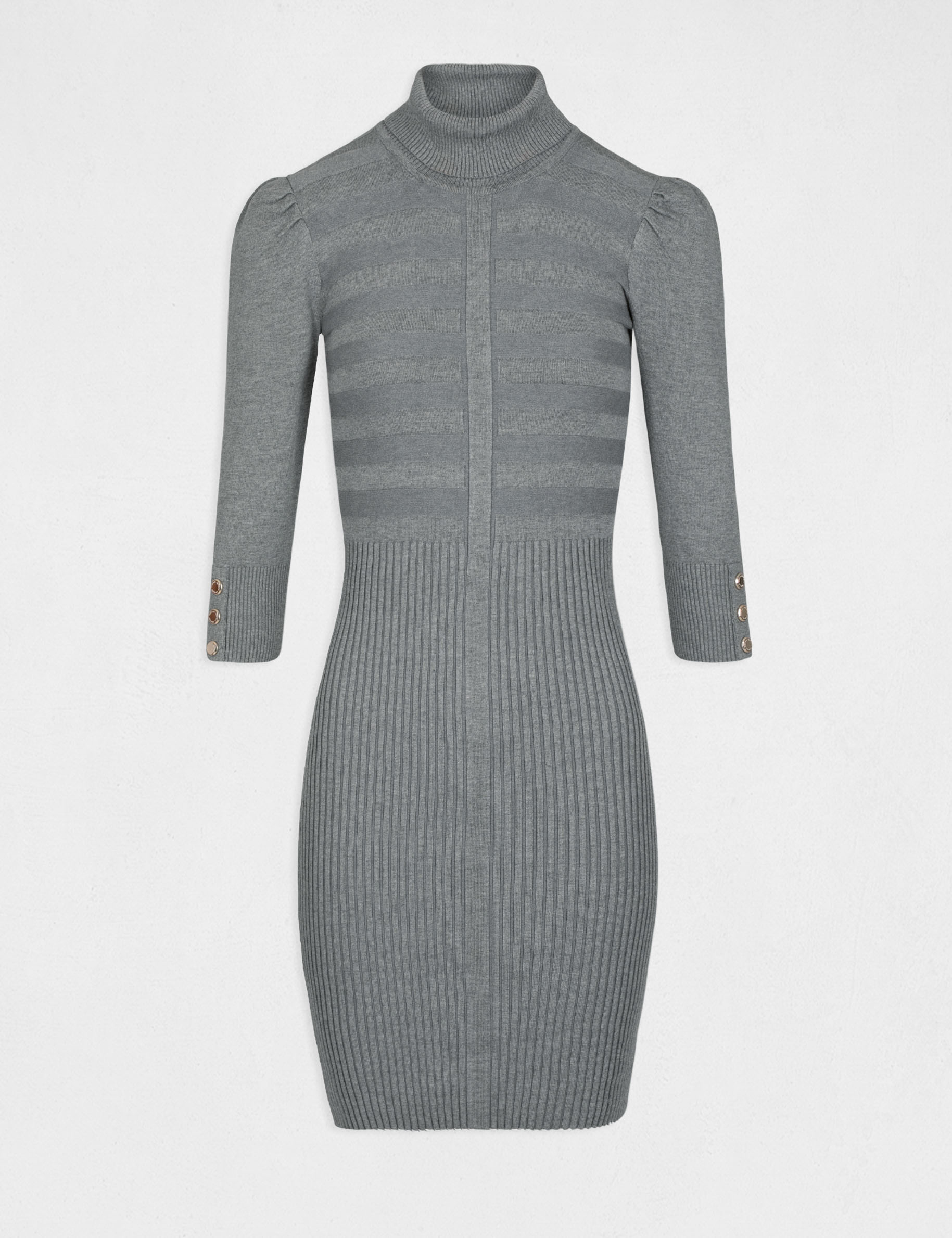 Fitted jumper dress with turtleneck dark grey women
